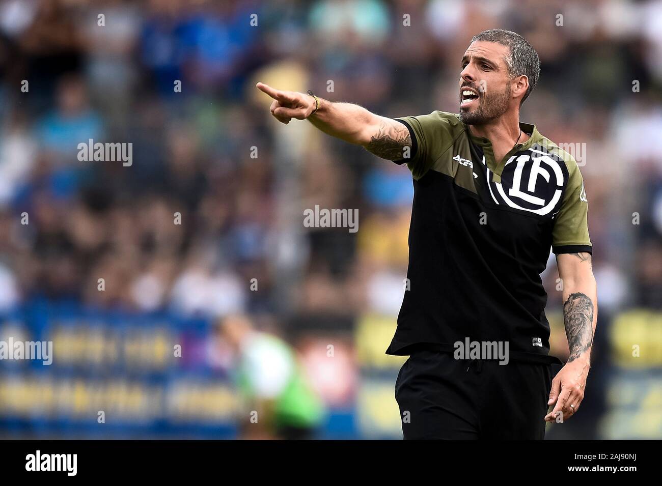 Lugano, Schweiz. 14. Juli, 2019: Fabio Celestini, Cheftrainer des FC Lugano, Gesten während der Saison Fußball-Match zwischen dem FC Lugano und FC Internazionale. FC Internazionale gewann 2-1 über den FC Lugano. Credit: Nicolò Campo/Alamy Live Neue Stockfoto