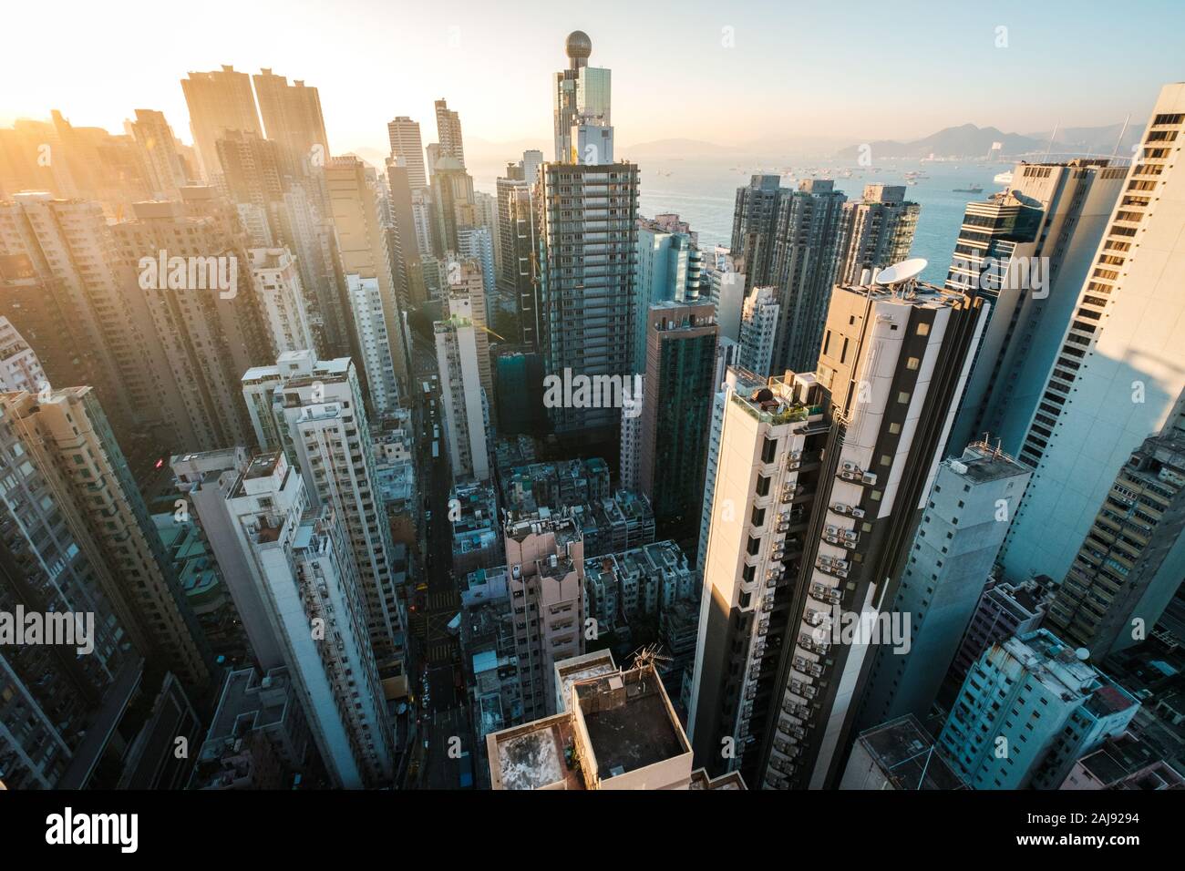 Stadt Antenne von HongKong, Wolkenkratzer in der Innenstadt von Hong Kong Stockfoto