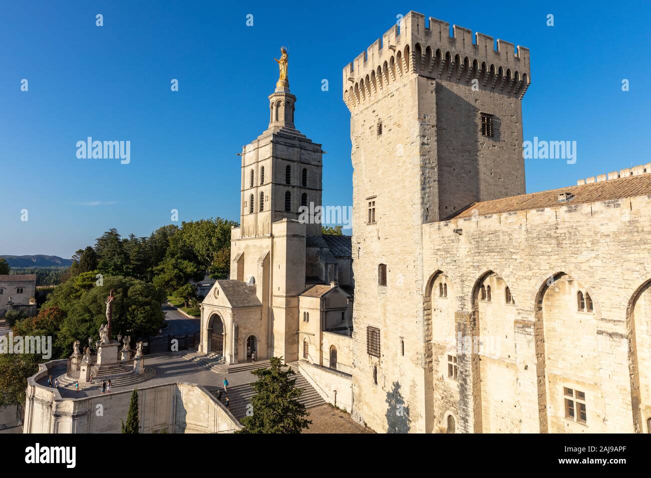 Außenansicht des Palais des Papes Kathedrale (oder Papst's Palace) in Avignon, Provence, Südfrankreich. Stockfoto