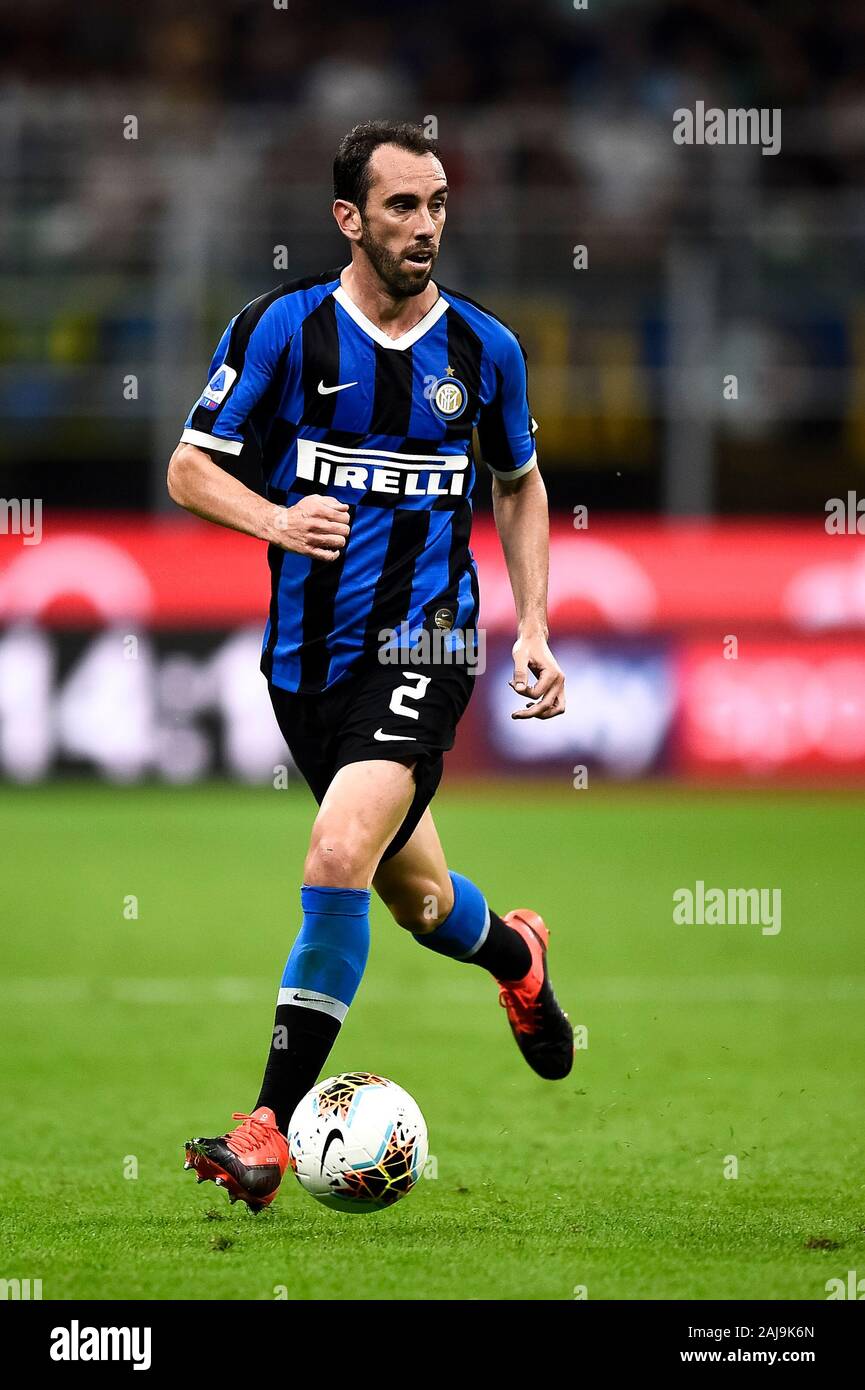 Mailand, Italien. 14. September 2019: Diego Godin des FC Internazionale in Aktion während der Serie ein Fußballspiel zwischen FC Internazionale und Udinese Calcio. FC Internazionale gewann 1-0 über Udinese Calcio. Credit: Nicolò Campo/Alamy leben Nachrichten Stockfoto