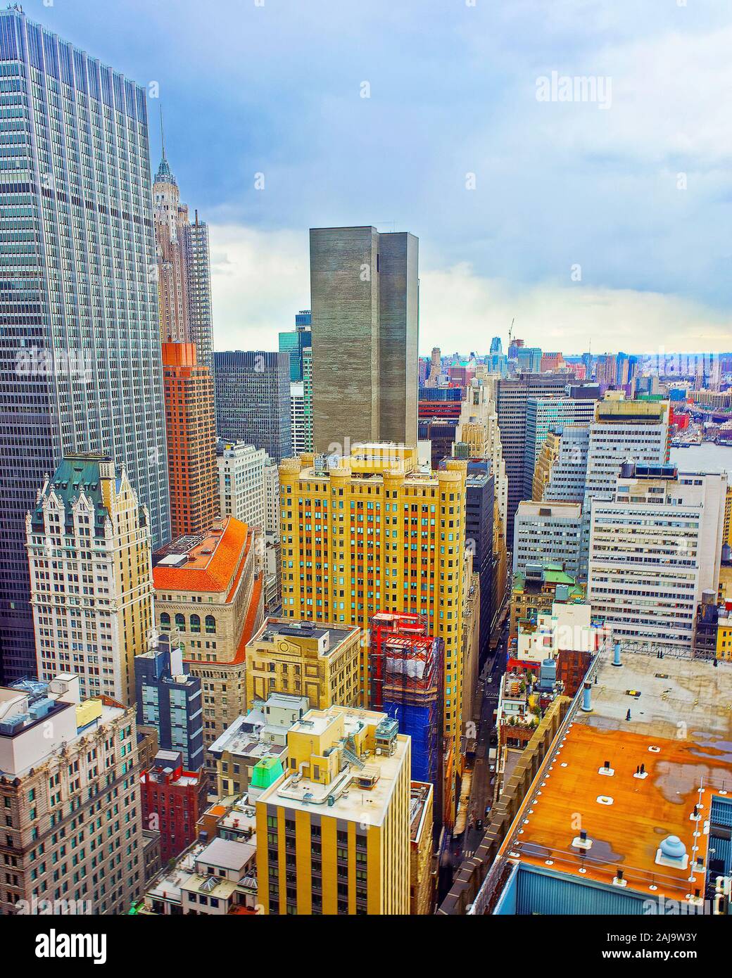 Luftaufnahme auf Dächern von Lower Manhattan Wolkenkratzer reflex Stockfoto