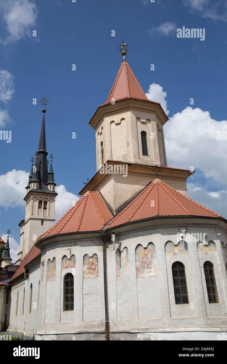 Externe Fresken, St Nicholas orthodoxe Kirche, gegründet 1292, Brasov, Siebenbürgen, Rumänien Stockfoto