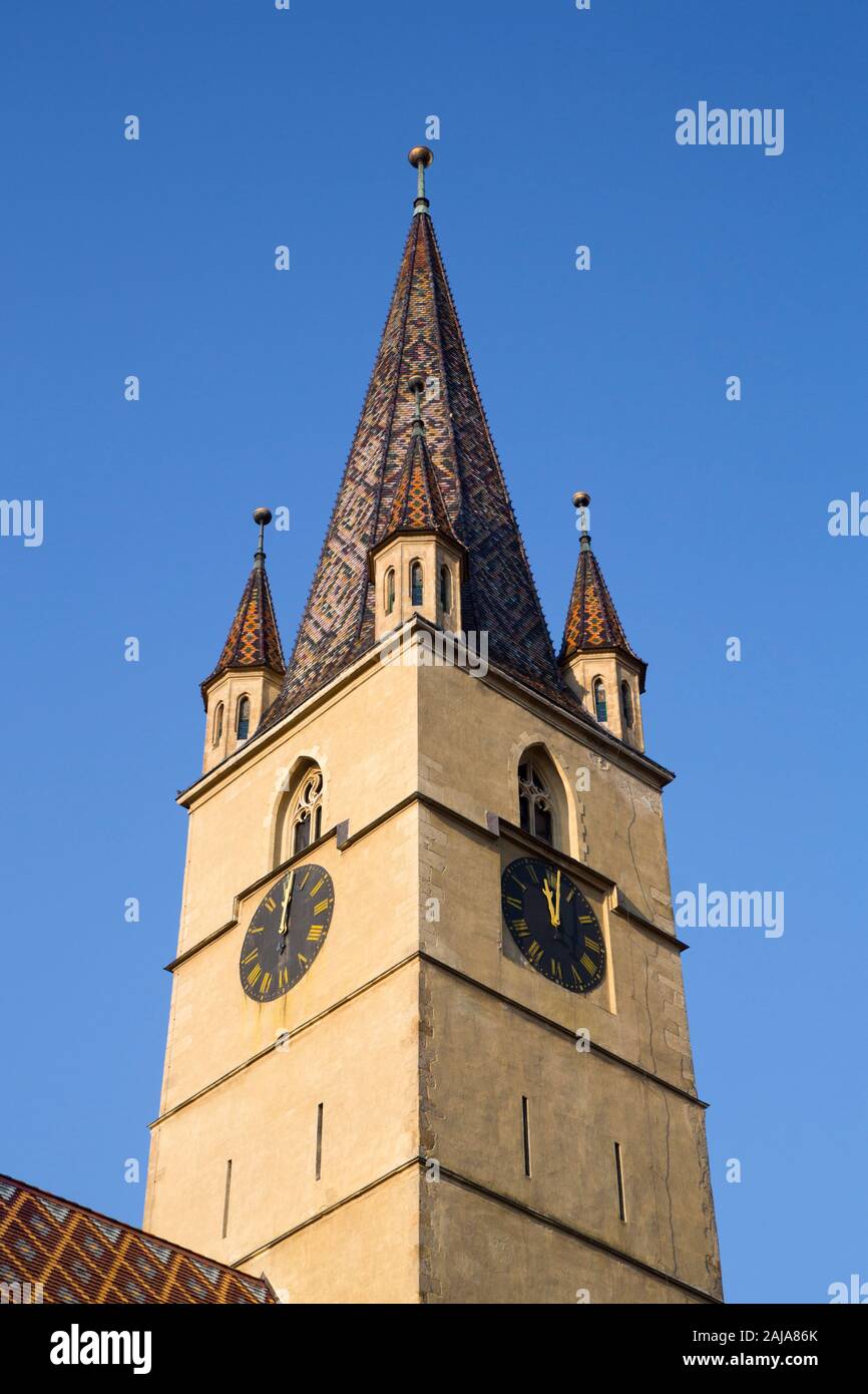 Clock Tower, evangelischen Kathedrale, gegründet 1320, Sibiu, Siebenbürgen, Rumänien Stockfoto