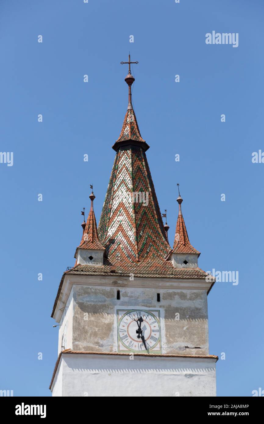 Clock Tower, Harman Wehrkirche aus dem 13. Jahrhundert, Harman, Brasov, Rumänien Stockfoto