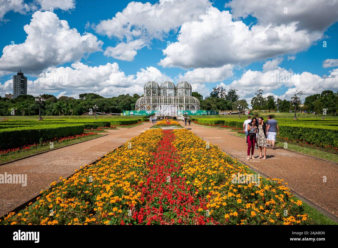 Die botanischen Gärten von Curitiba an einem sonnigen Tag in Curitiba, Parana, Brasilien. Stockfoto