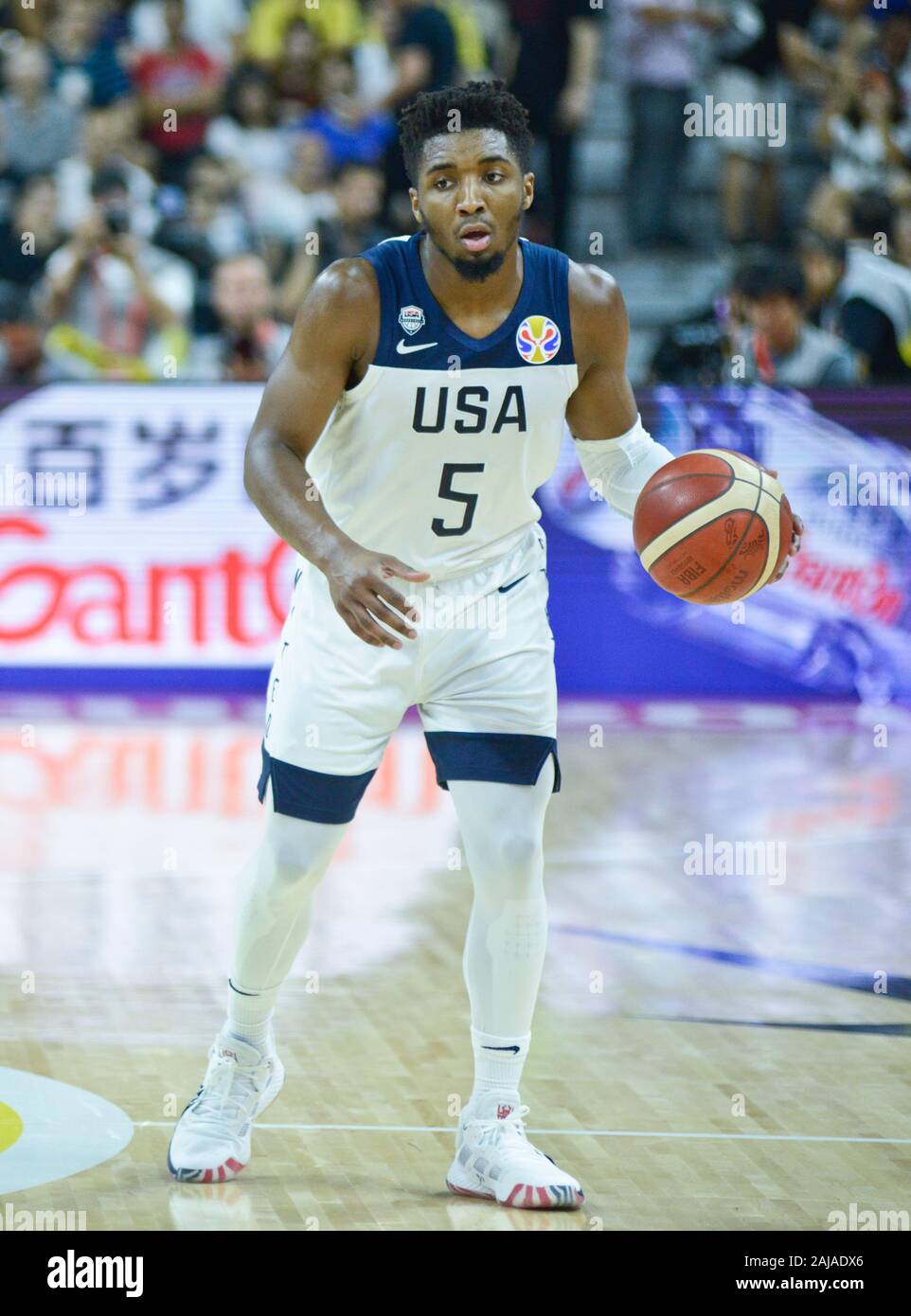 Donovan Mitchell (USA) gegen Frankreich. FIBA Basketball Wm China 2019, Viertelfinale Stockfoto