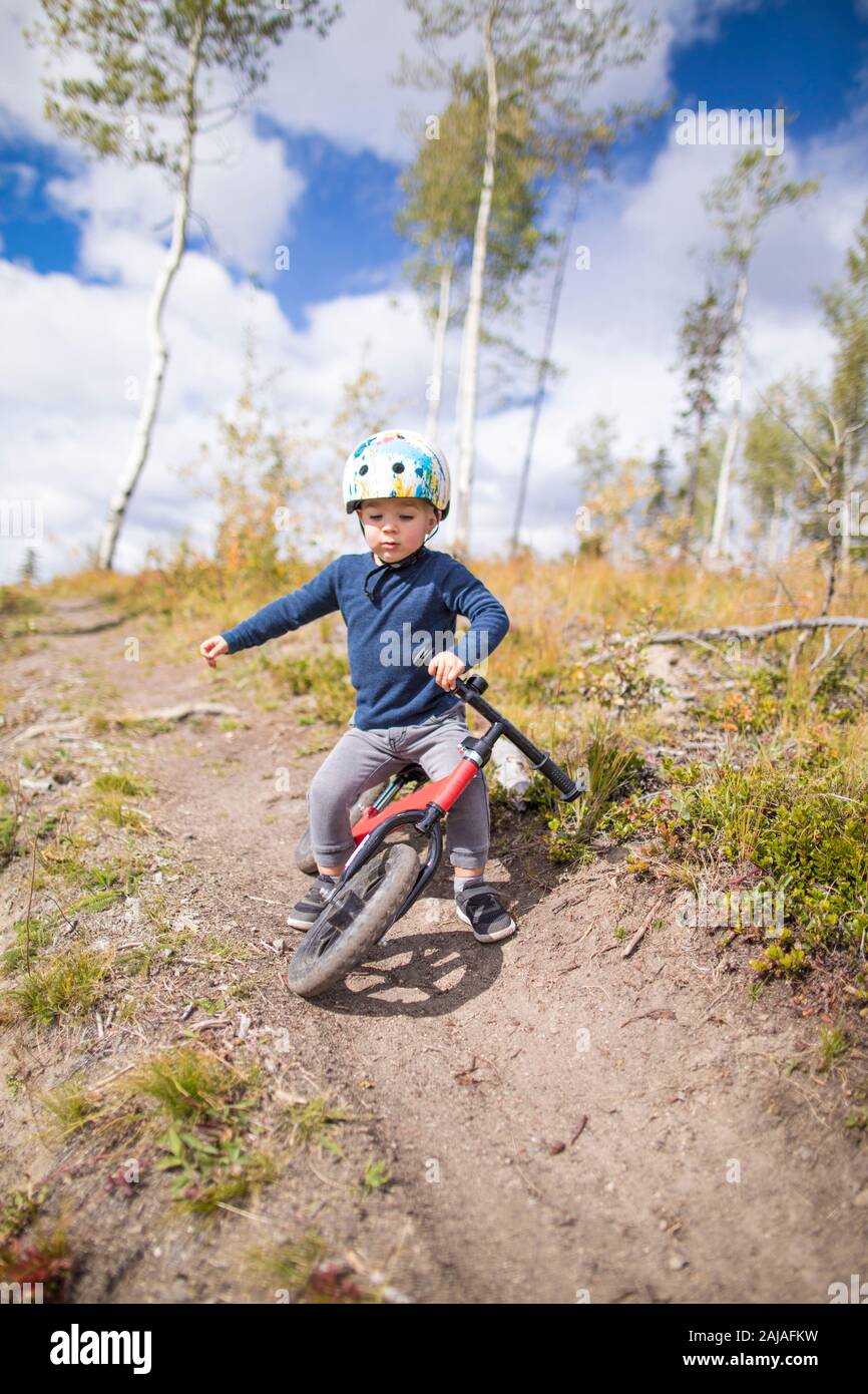 Kleinkind Junge fallen nach Absturz beim Radfahren Stockfoto