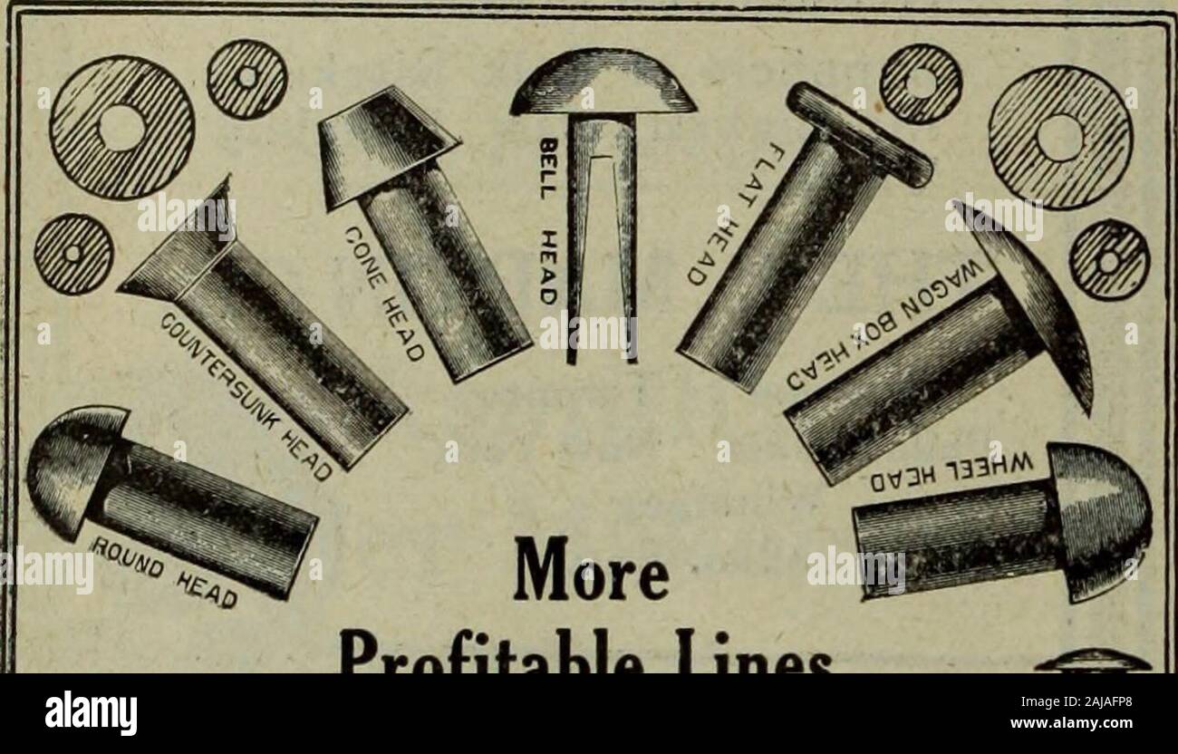 Hardware merchandising September-dezember 1919. ¥ Mehr Profitable für die Hardware Händler Unsere Produkte verdienen maximale Profite für die Händler. Eine Testversion Bestellung wird convinceyou Ihrer großen Umsatz erzeugenden Qualitäten. Wir fertigen - Eisen, Kupfer und Messing Nieten, kleinen Scheiben und Grate" e Drahtstifte Senkkopf Schlag ich Nägel r Wappen stiften (Messing und Edelstahl) w Rohr- und Gegabelten RivetsCopper und Stahl Boot und Kanu: Nägel, usw. Die Parmenter & Co. LIMITEDGananoque Bulloch, Ontario T ¥ NOLPEEK eine schnelle Verkäufer Vol-Peek withBig Gewinne ist die schnelle Verkäufer youcan Platz auf Ihrem counte Stockfoto