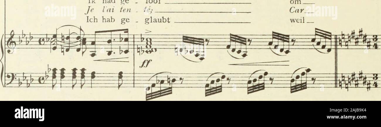 Quinten Massys; zangspel in drie Bedrijven. jfefe t^TE3: &gt; J)-..i*R^rp s c ach! Las, ach! Gij hebt mijet je naiDu hast mir nicht Pu nicht uw Hand ge-Tonne. cher audie Hand ge. reikt reicht aber..-molto Espress. e marcato pËB mm ü w m i iarri i i = F w&î m^mm 4: " " 3. & Ô. tfia. £ 0 mi*" 160 I&r? * 5 =&gt; r Herr? - 0 êm Ik ge hatte. loofJe lai zehn té). Con molto Espress. ff&lt; a. ftV^ ri" P W P p f dat ik t Hee. Lal inye se". fais la Sain. ich mich ganz durch". drun. mij voel te f Lam gen fühl de mijn Ihr. Sens schep. pend mich E. pr en. dre et trans-por. te, sterben Schaf fens. Kraftpapier 23.38.39 Stockfoto