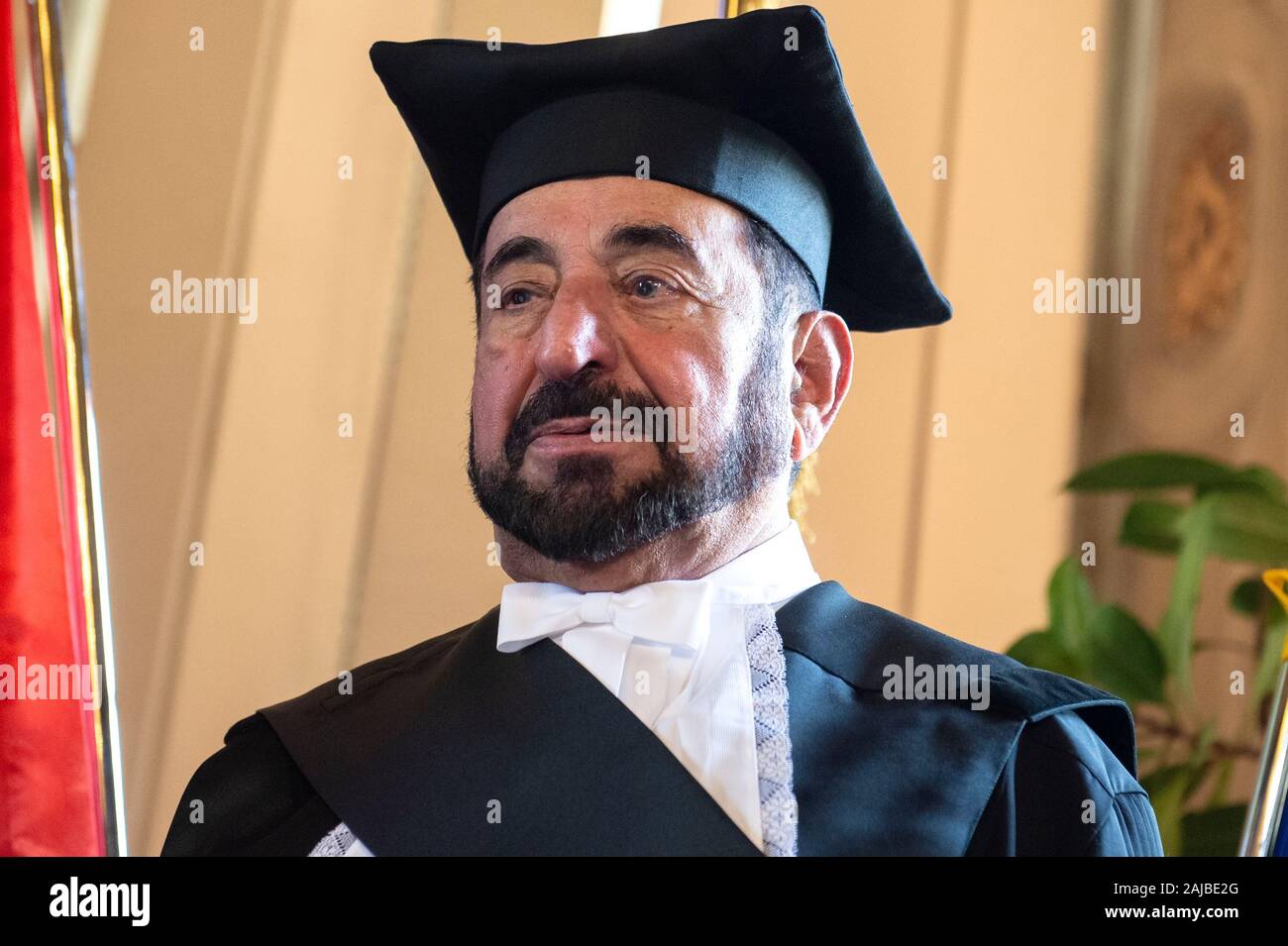 Turin, Italien, 03. Mai 2019: Sultan Bin Mohammed al-Qasimi, Scheich von Sharjah, schaut an während der Zeremonie der Verleihung der Ehrendoktorwürde in "Städtische und regionale Entwicklung". Credit: Nicolò Campo/Alamy leben Nachrichten Stockfoto