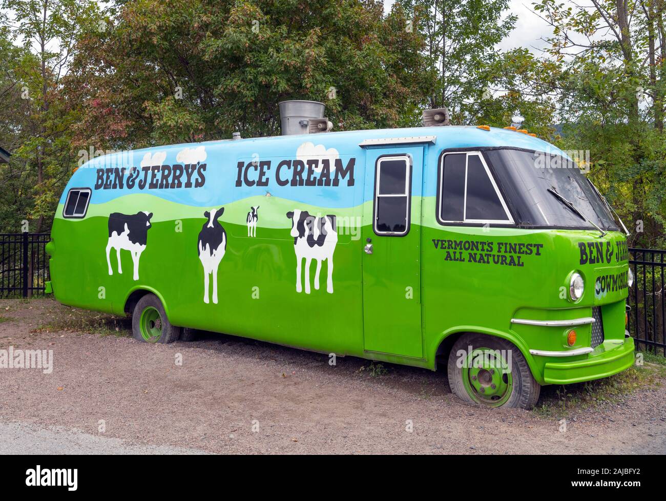 Ben und Jerry's Lkw bei Ben und Jerry's Ice Cream Factory in Waterbury, Vermont, USA Stockfoto