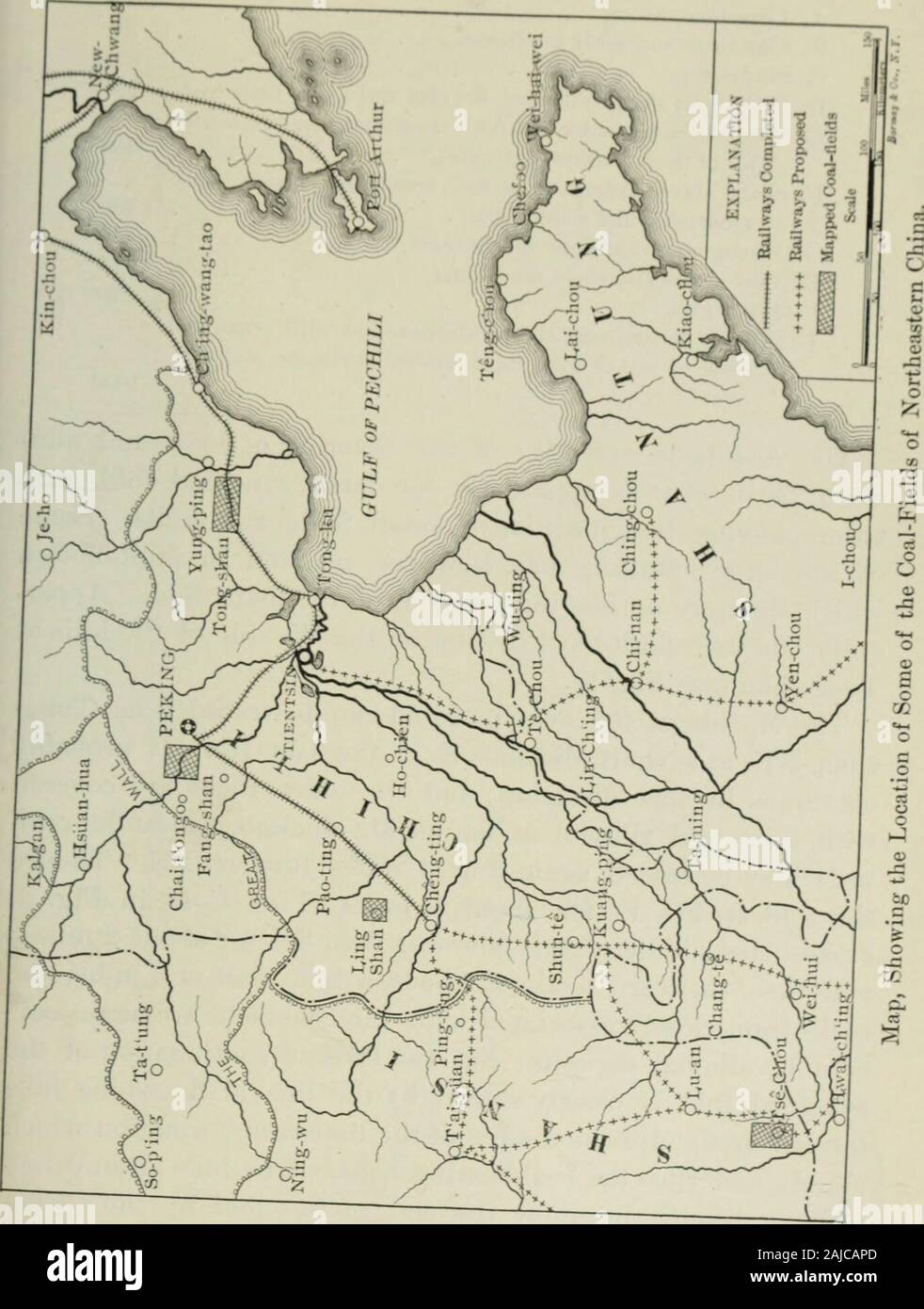 Transaktionen. e diese Bereiche liegen auf theborder der Ebenen - außer der Tse-Chou Feldes, das aufdem Tisch-land, 20 bis 25 Meilen von der Grenze. Die Kohle - Felder, abgebildet und untersucht wurden durchdie Thema sind in Bild 1 dargestellt. 1. In und um Tong-shan als Kai-ping Kohle-Feld bekannt ist; der Eine W. ofPeking hat den Wang-ping Kohle-Becken genannt worden; die oneSW. von Pao-ting und N. von Cheng-ting kann der Ling-shan Kohle-Feld genannt werden; und der in und um Tse-Chou ist knownas der Tse-Chou Kohle-Feld. I. Die Kai-ping Coal-Field. Wie in Abb. 1 gezeigt. 2, die meisten von diesem Feld liegt in Stockfoto