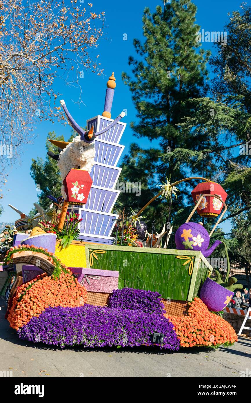 China Airlines Float gewinnt beim Turnier der Rosen-Parade 2020 in Pasadena, Calif, den International Award Stockfoto