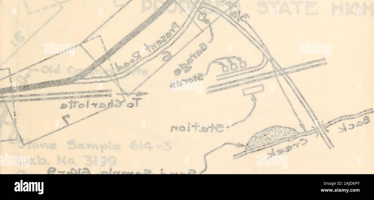 Zweijährlicher Bericht des State Highway Kommission von North Carolina. P0 Lf. KT 0 N. Öffner JL habe ich vorgeschlagen, State Highway - ein. 311 O^Ras. "4° l? F. Thow&gt; ein." Sand Probe 60 S-4  Kabine. rtoT 5175 Sample & OB-3 Lab. Nr. 5769 Probe 606-2 Lab. Nr. 5774 Prop, von &Lt;V9.C" n &Lt;lle und Wa T6a | Hinweis -.- SAND GARANTIERT ANDIE KAUTION 15 arbeitete ich la Probe 60 S-THOMAS-WADESB 0B0t &Lt;xb. Nr. 38 S 7 Prop, der I. F. Thomas Projekt 608 - ANSON COUNTY ABTEILUNG DER TESTS ft UNTERSUCHUNGEN RALEIGH. Öffner Eine ART UND WEISE ZUFRIEDEN STELLEND EINLAGEN SHD ^^M G 1 LAYOUTScale: Ich in. - 1500 ftLength = - 7.877 mi. Material Skizzen nicht maßstabsgetreu WADE 5 B0RQ, N Stockfoto