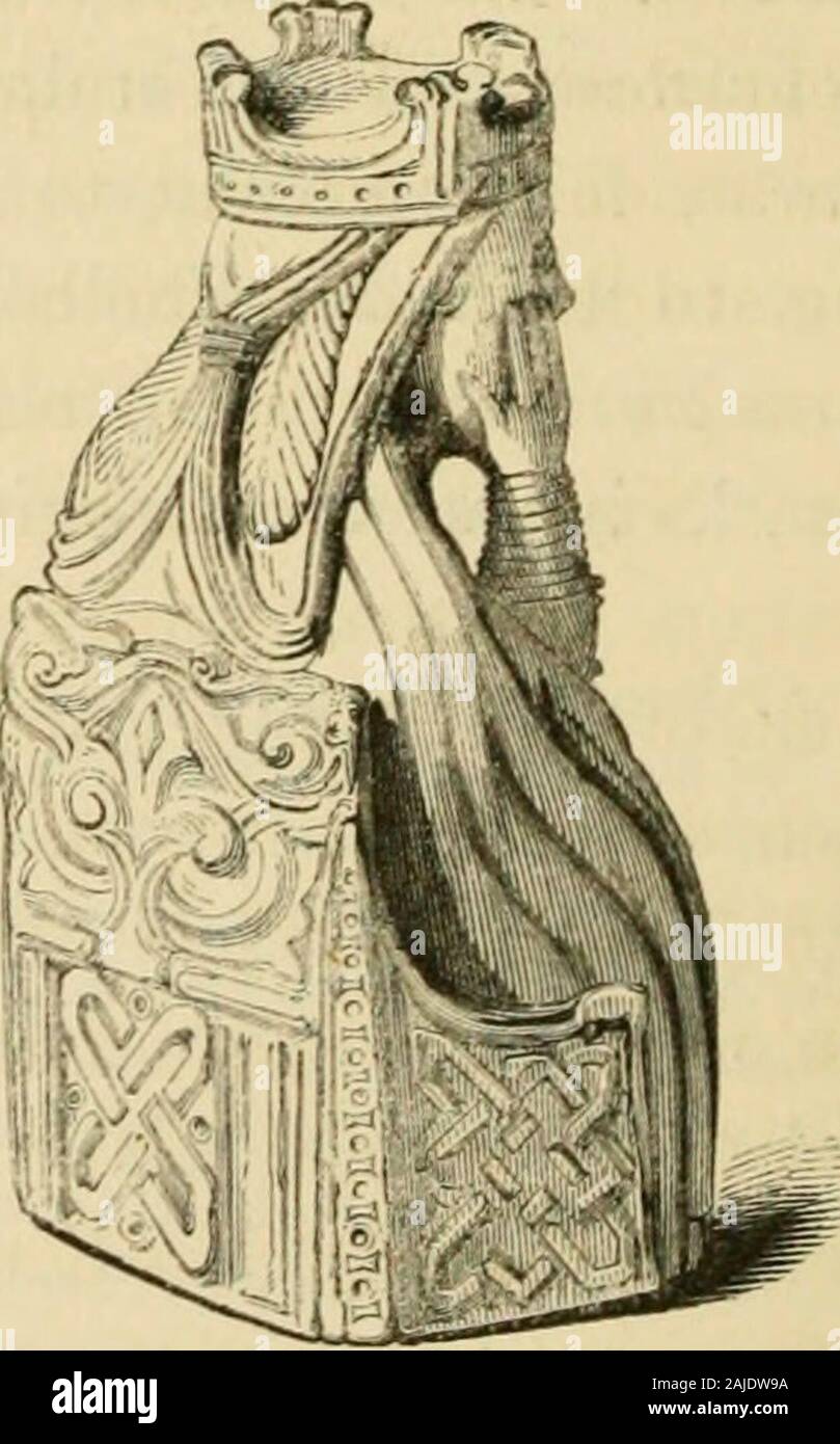 Die Archäologie und prähistorische Geschichte von Schottland. 1 Die Königin Abbildung, der viewis wLich ein zurück in die Gravur um besondere Form des Kopf-Kleid, die linke Hand ein Horn ähnlich Whichone der Königin Abbildung holdsin zu shewthe.* Jetzt im BritishMuseum trägt. In dieser Abbildung die Carver der Kern der Zahn freigelegt hat, unddem Seite der Stuhl hier gesehen ist ofanother Stück Elfenbein mit dem gleichen Material stiftevon befestigt. Dies ist so ordentlich donethat Herr scharfe Aufmerksamkeit auf hieß es für die erste Zeit, wenn ich das Stück wurde. Vergnügungen. 5 (] 9 cliai Stockfoto