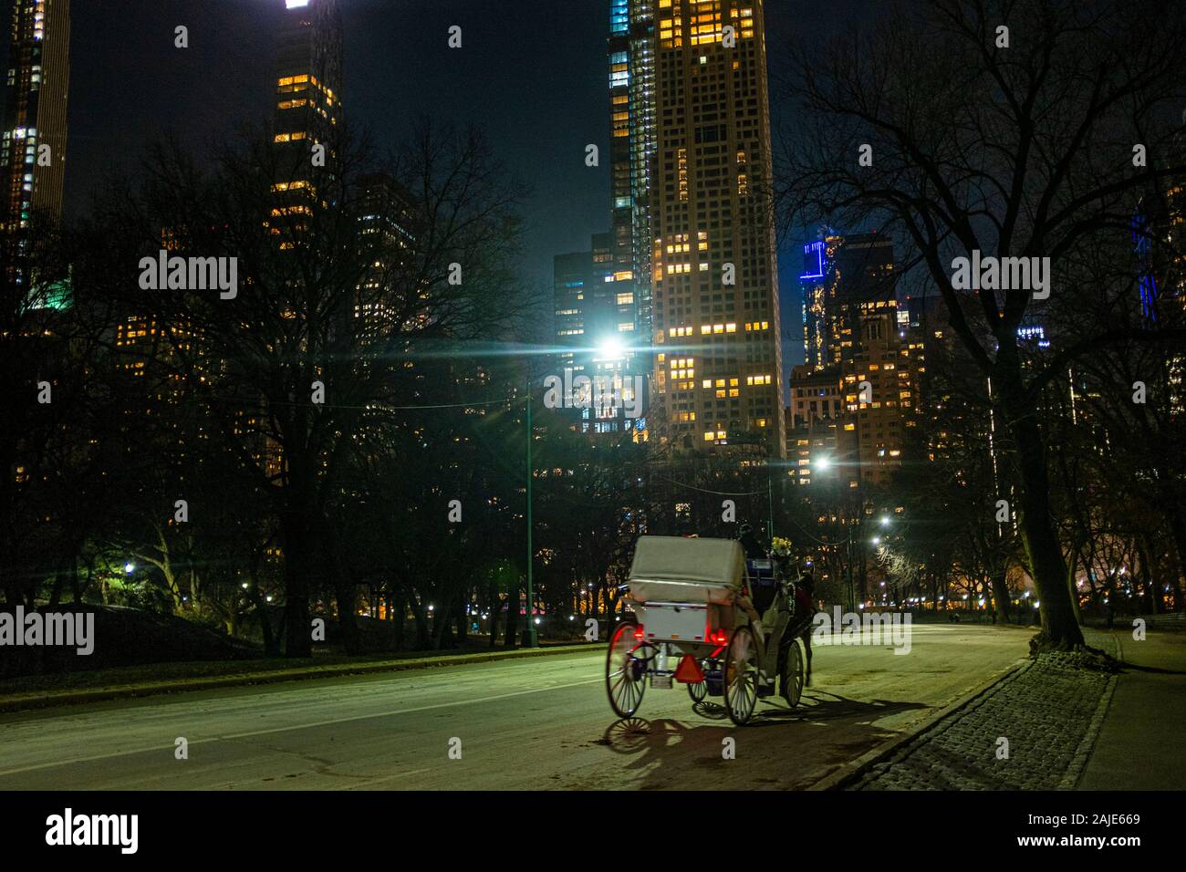 Kutschen in der Nacht in New York Stockfoto