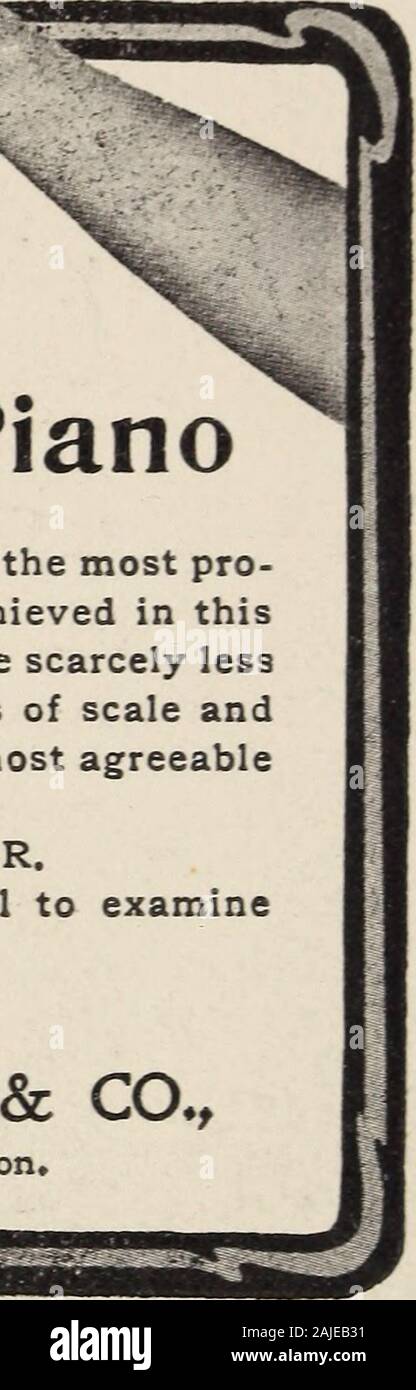 Die Boston blauen Buch.. : Enthält.. Boston, Brookline, Cambridge, Chestnut Hill und Milton.. . 1904 Die Emerson^ Kurze Flügel ist durch die zuständigen Richter als pro-Epidermis Erfolg in dieser Zeile noch in thiscountry erreicht - mit einem Volumen von Ton kaum lessthan Die vollständige Grand und eine Gleichmäßigkeit der Skala andtouch, dass die klangliche Qualität macht die meisten agreeableand sogar faszinierend Musical, ES OHNE EIN PEER IST. Beabsichtigen, sollten Käufer nicht versäumen, schöne Instrument zu examinethis geschätzt. Einzelhandel Handelsvertreter GEO. L. SCHIRMER & Co., 38 Huntington Avenue, Boston. "• Ich in . EMERS Stockfoto