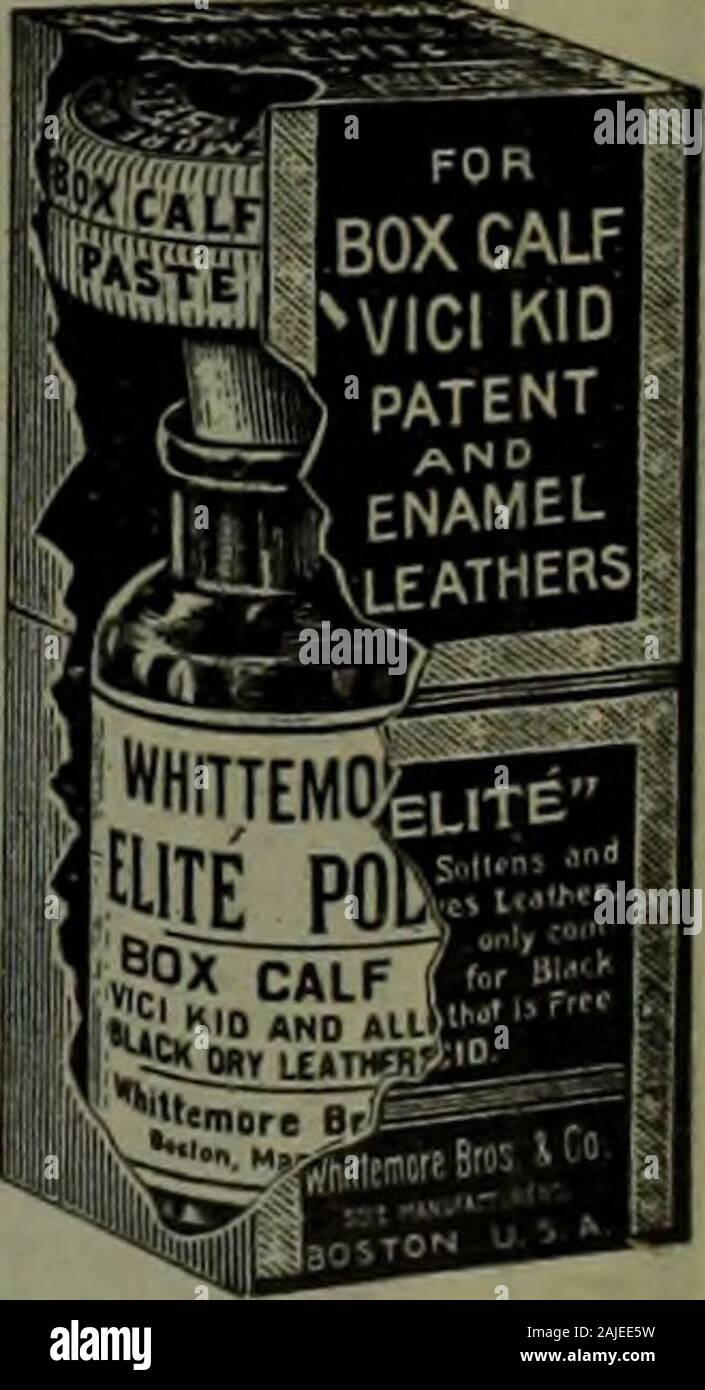 Kanadische Lebensmittelhändler Juli-Dezember 1908. Hoe * Öle, Schwarze, Polituren, erweicht und bewahrt. Enthält keine Terpentin oder Säuren. Nie austrocknet. Boxeshold Doppel die Olas. Preis pro Brutto hervorragend für die alten Beläge. Hervorragende Lackleder Paste für alle kindsof Patent oder Shinyleather Schuhe andwaterproof aquick, brillanten Glanz, ohne Verletzung andie Leder. Große Größe pro grossMed. Größe (blau) pro grossPer tinboxes Doz. ^ lb. boxesPer doz. Eine lb. Felder BOSTON Wasserdicht Polnischen eine schwarze Flüssigkeit für mens snd Jungen Schuhe. Produziert apatent Leder Glanz ohne Bürsten. Weitgehend byBoot Schwarz verwenden Stockfoto