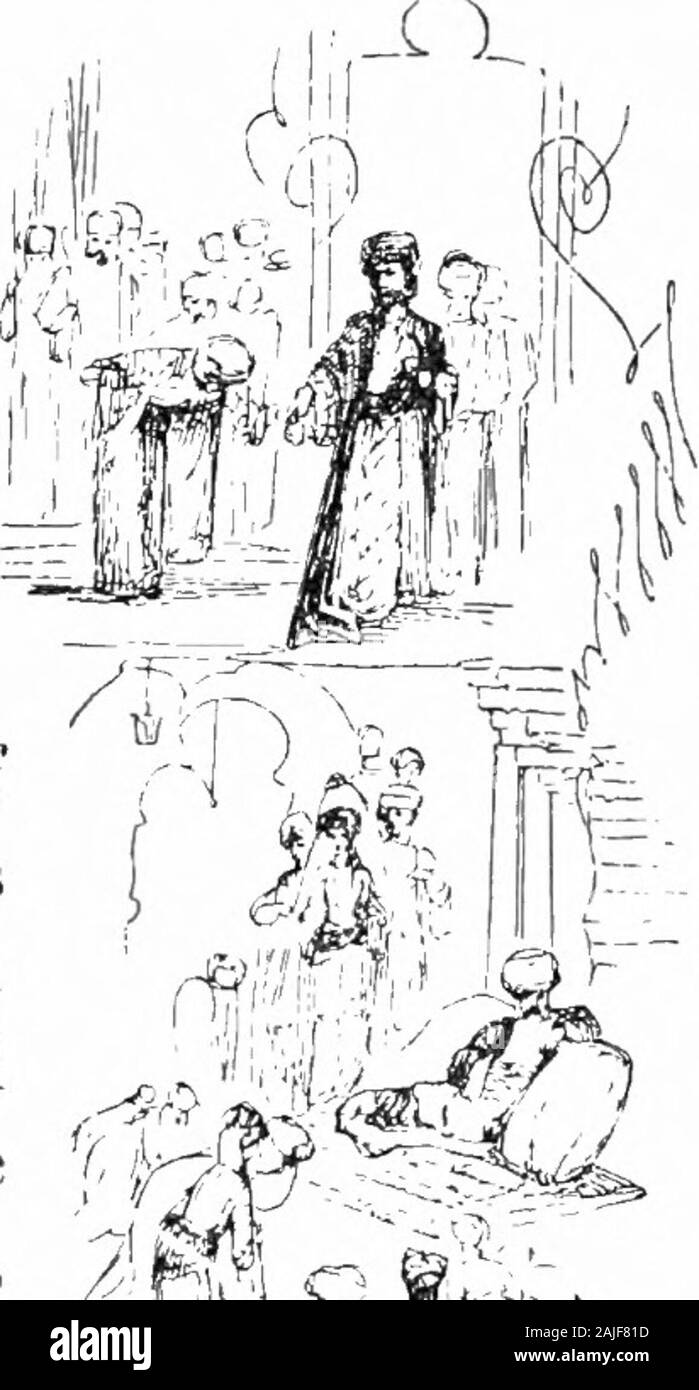 Die tausend und eine Nacht (Band 1): allgemein genannt, in England, Unterhaltungen der Arabian Nights'. Mann der Hochmut kommt. Dann ihre motherwill zu mir kommen und meine Hände küssen, andsay zu mir, 0 Mein Herr, schau auf Deine Hand - Zimmermädchen mit dem Auge der Barmherzigkeit; für sie ist Sub-missively steht vor dir. Aber ich werde Sie wieder keine Antwort. Und sie wird mv Füße küssen, wieder und wieder, und wird sagen: 0 Mein Herr, meine Tochter ist jung, und keine Manbut dir gesehen hat; und wenn sie Erfahrungen von Dir re-pugnance, ihr Herz brechen: Neigung zu ihr und mit ihr reden, und ruhig und auf ihren Verstand. Stockfoto