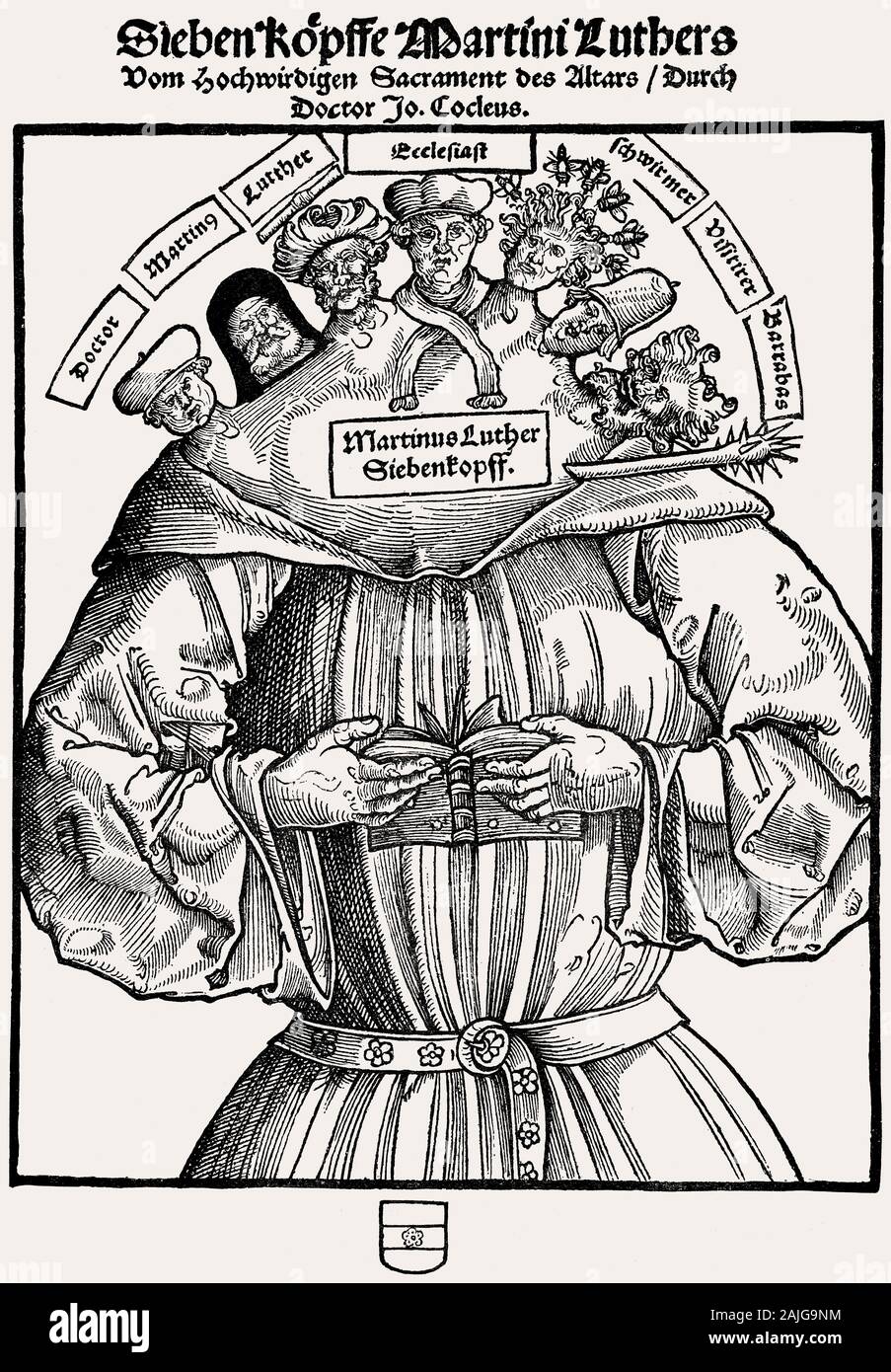 Reformationszeit, Katholische Karikatur gegen Martin Luther, Martinus Luther Siebenkopf, Stockfoto