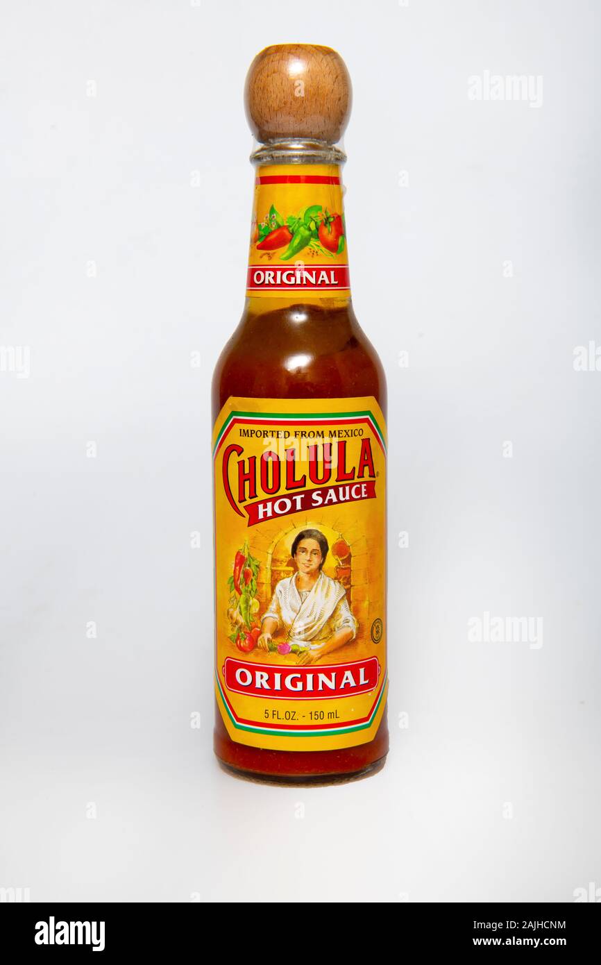 Essen Cholula Hot Sauce Soße Flasche original Stockfoto
