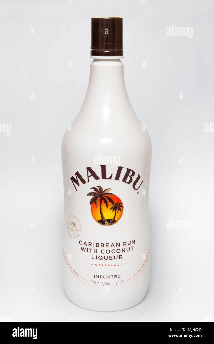Malibu Caribbean Rum Kokos Likör Flasche Stockfoto
