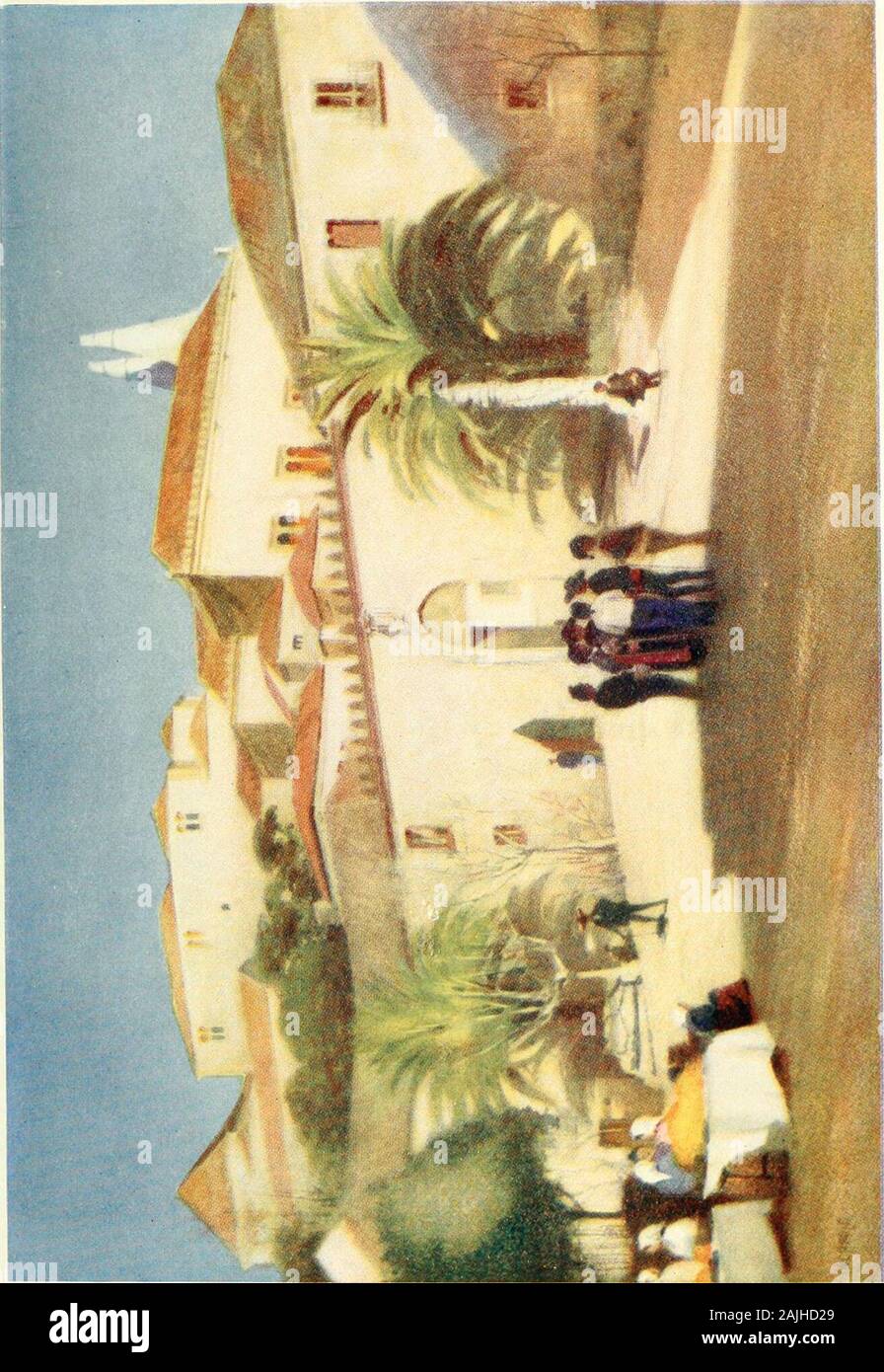 Lissabon & Cintra; mit einigen Konto anderer Städte und historischen Stätten in Portugal. nalhistory, die Moschee der alten Mauren; es war theMecca, das seinen Namen gab der Lange, breite terraceoutside die Tür, die das Eindringen der Öffentlichkeit gibt. Thebeautiful Mosaikboden aus Azulejos in der Kapelle, withits farbige Gestaltung, die den Eindruck eines easterncarpet, ist ein Original, und gleich in Schönheit zu Thefamous Mosaiken von Cordova betrachtet. Der Conde de Juromenhastates, Restaurationen in der Kapelle vor dem Erdbeben im alten Gemälden des 15. Jahrhunderts. Die mudejar Bellechasse wurden individuell v. Stockfoto