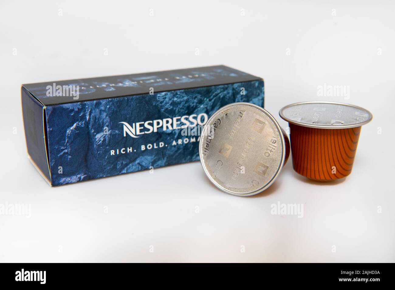 Essen Nespresso Kaffeepads Einzelnutzung Stockfoto