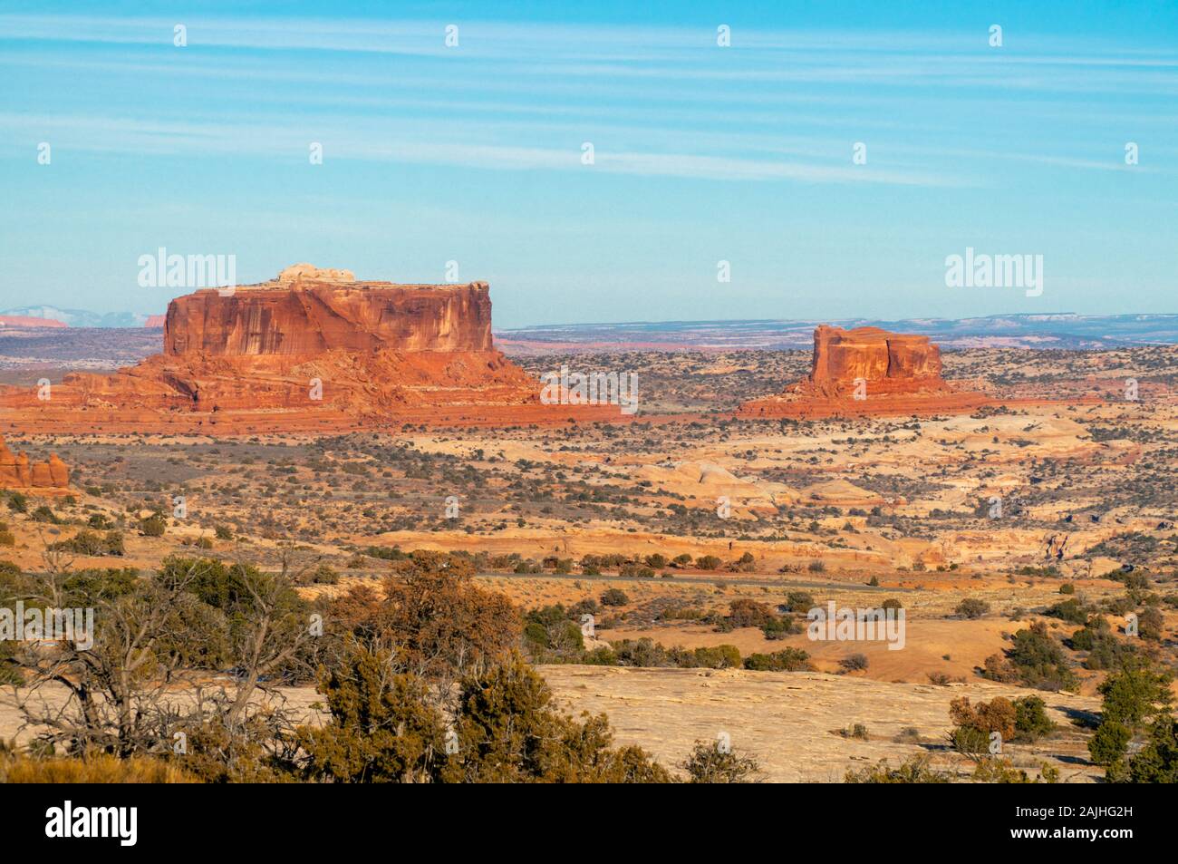 Dead Horse Point State Park übersehen bei Sonnenuntergang mit dem typischen Orange rocks Bildung. Utah, United States. Stockfoto