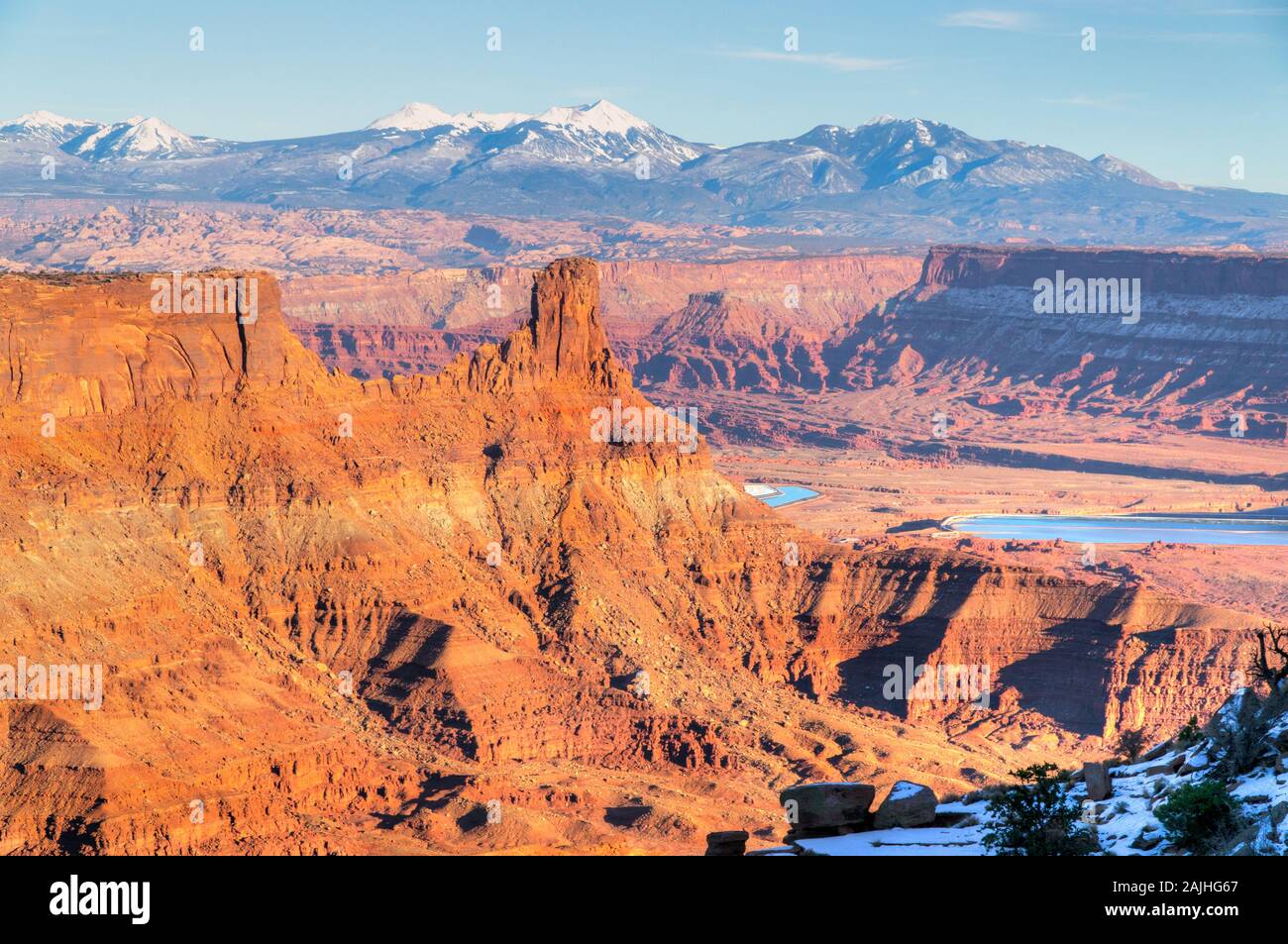 Dead Horse Point State Park übersehen bei Sonnenuntergang mit dem typischen Orange rocks Bildung. Utah, United States. Stockfoto