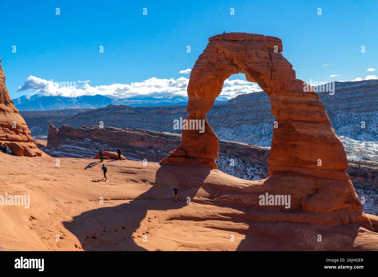Die delikate Arch, berühmten Orangen Felsformation im Arches National Park, Utah, USA. Stockfoto