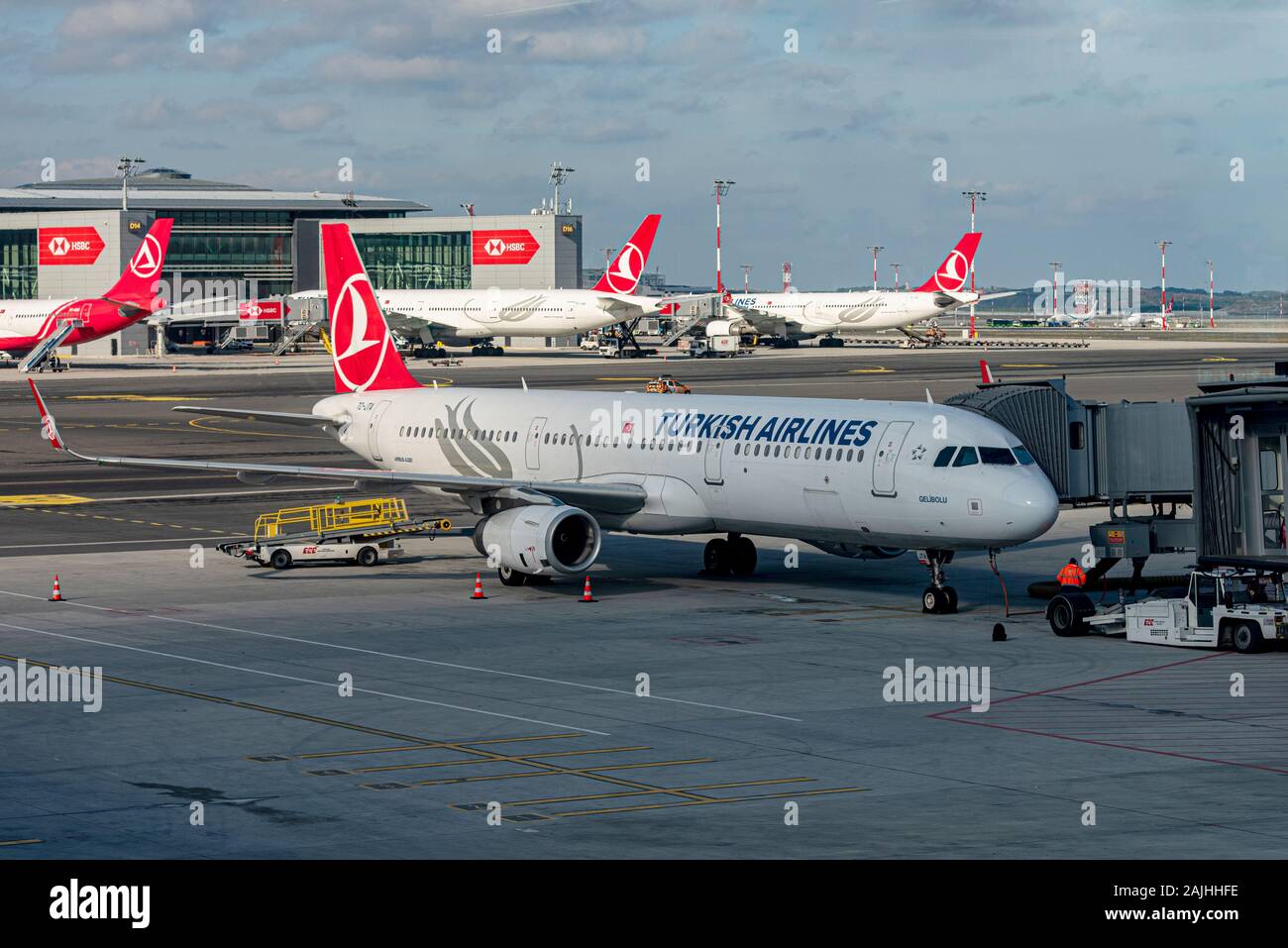 ISTANBUL - Jan 03: Flugzeuge mit Turkish Airlines Logo am neuen Flughafen Istanbul Havalimanı am 03 Januar. 2010 in der Türkei. Stockfoto
