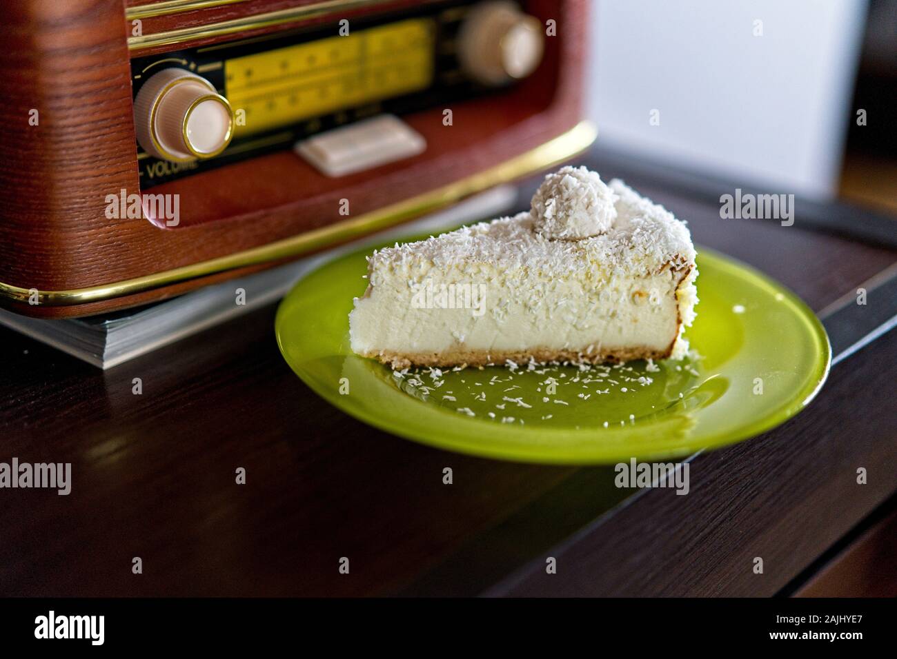 Köstlich cremiger Kokosnuss Käsekuchen Stockfoto