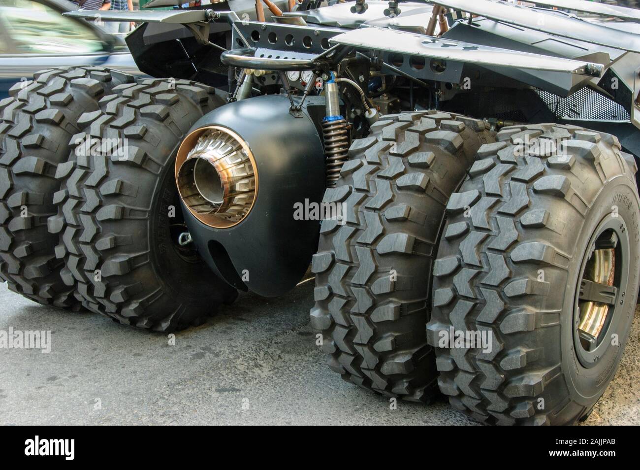 Batmobil in der Fortsetzung von Batman, der dunkle Ritter Touring der Stadt Toronto für eine Werbekampagne genutzt. Stockfoto