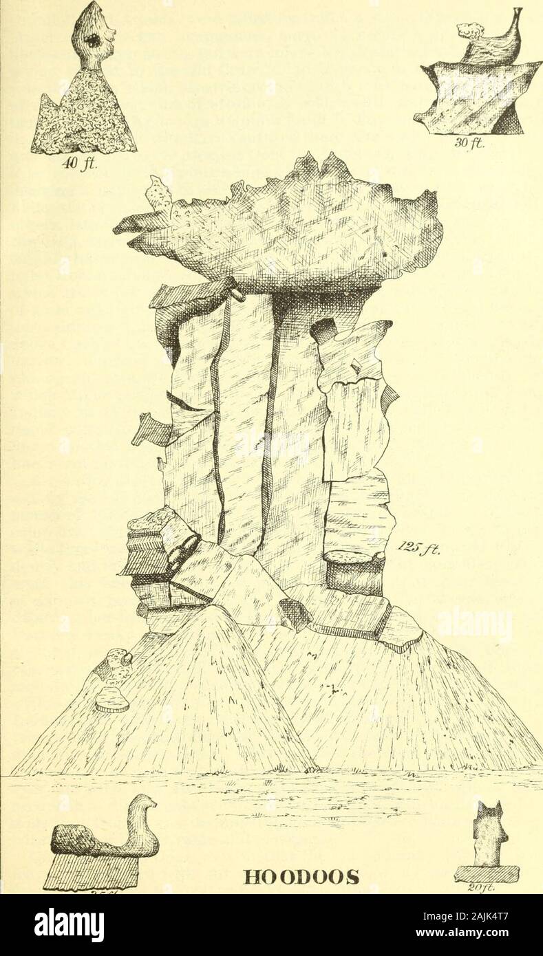 Jahresbericht des Generalsekretärs des Innern für das Jahr zum 30. Juni 1880 endete. HOODOOS oder Reste von Erosion in der GbMinLaltrrinfhs Maus. XJar. ZJoc TV/. Teil.,!.. ;&. 2 JJ?. Der Ortemnents erxrsion £ n // wenn Laber/Zn JL* (ibyji7/i £ Jfau. Fe-. Ex. L?oc GU*/Teil &Lt;5, Yellowstone National Park. 577 Crandall und Adams, wurden von den Indianern getötet, während drei andere, AdamMiller und seinen beiden Gefährten nur knapp entronnen, Ändern theirhorses verlieren und Camp Outfit und waren gezwungen, eine lange und terriblytrying Rückzug in die alte Krähe indischen Agentur im Herbst * 1870 zu machen. Itwas dieser Partei, die di Stockfoto