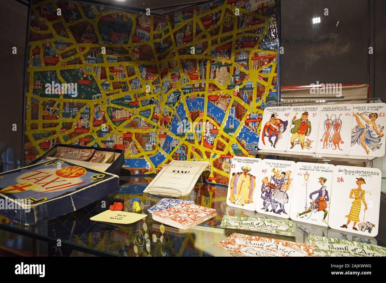 Taxi Brettspiel an der Bucks County Museum Spielzeug Ausstellung, Aylesbury, Buckinghamshire, Großbritannien Stockfoto