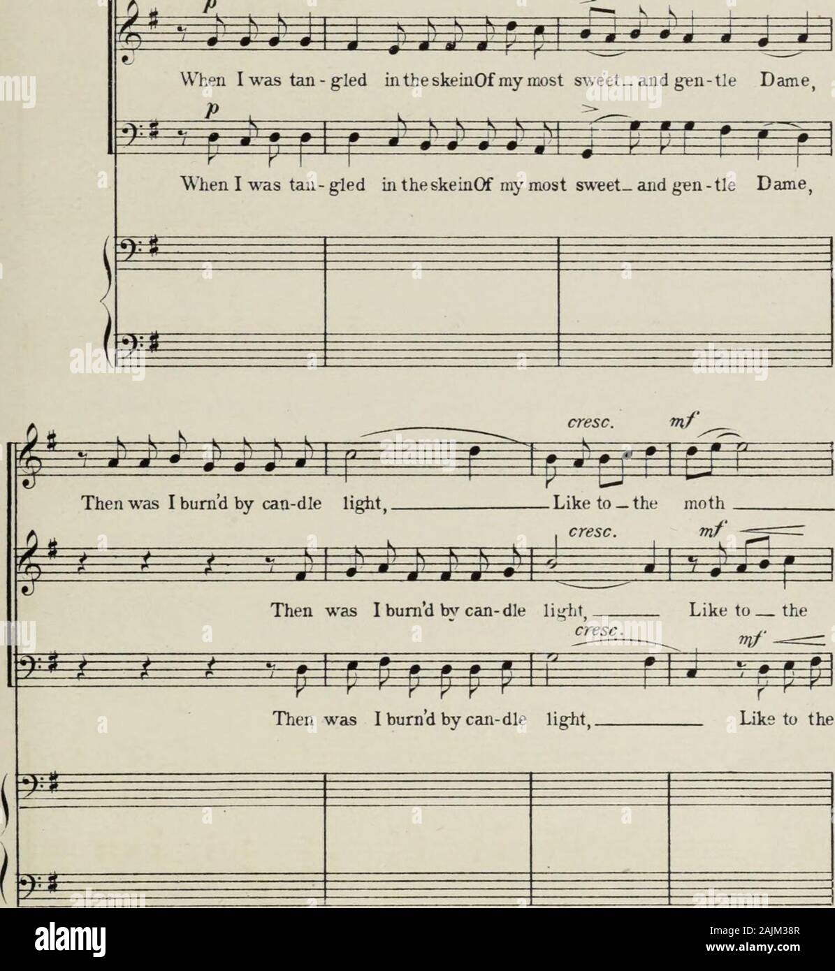 Vier Chöre in alten Sonatenform für die drei Männer stimmen, mit Präludien und Intermezzi für Harfe, Orgel oder Klavier. Vier Chöre CHARLES DORLEANSTrans. Gertrude Maud Norman 15 An KURT SCHINDLER, WENN ICH VERWIRRT WAR IN DEN STRANG CARLOS SALZEDO New York - Der H.W. Grau Co., alleinige Ag - ents für NOVELLO & Co., Limited - LondonVivo (J=152) Wenn ich war Tan-gled in der skeinOf meine Süßen und sanften Dame, S. Copyright, 1918, von der H.W. Grau Co., die fliegt durch die Nacht: P. Ich habe Erröten mit dem Schein-ing redP r "f p p i j^/* iJ) ijkj J)^^ die Motten, die fliegt durch die Nacht: Ich habe Erröten mit dem Schein-ing rot Motte, Fl Stockfoto