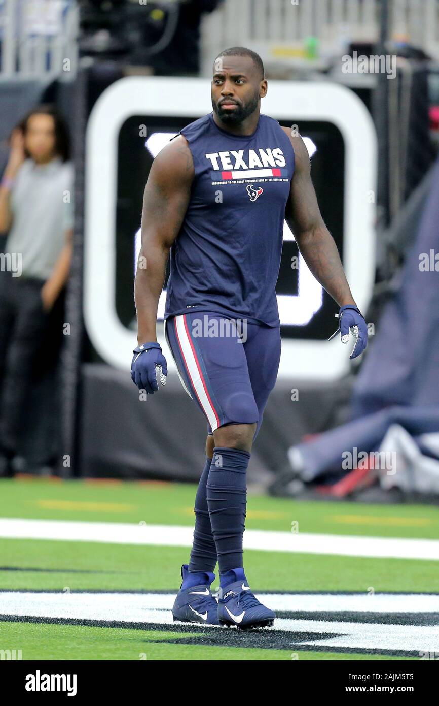 Houston, Texas, USA. Am 4. Januar, 2020. Houston Texans linebacker Whitney Mercilus (59) vor der AFC Wild Card Endspielspiel zwischen die Houston Texans und Buffalo Bills auf NRG Stadion in Houston, TX am 4. Januar 2020. Credit: Erik Williams/ZUMA Draht/Alamy leben Nachrichten Stockfoto