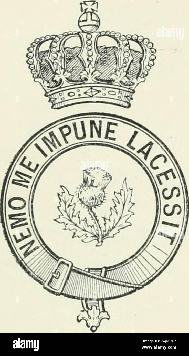 Die regimental Datensätze der Britischen Armee. ). Auch einen Adler, in Erinnerung an die Gefangennahme der Adler von der 105 französischen Regiment atWaterloo. Nickname. - Der vogelfänger (auch durch den Zweiten Dragonern und Änderung des Irischen Füsiliere getragen). Notizen - mit Ursprung in den Truppen des Pferdes in der Verteidigung von Tanger von 1662 bis 1684 engagiert, das erste königliche Dragoner haben seit in fast jedem Cam paign darstellte - mit auffälligen Tapferkeit. Unter den aufgenommenen Normen sind, einer von theMoors im Jahr 1664, die des Mousquetaires Noirs in der Schlacht bei Dettingen, Anda französischen Eagle (siehe oben) in der Schlacht o Stockfoto