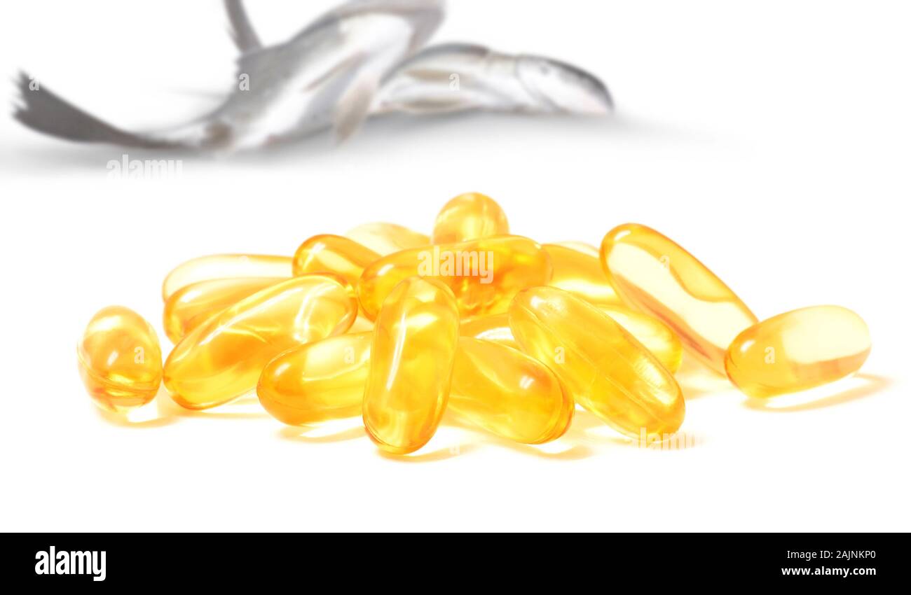 Omega-3 Fischöl Ergänzungen von lebertran Stockfoto