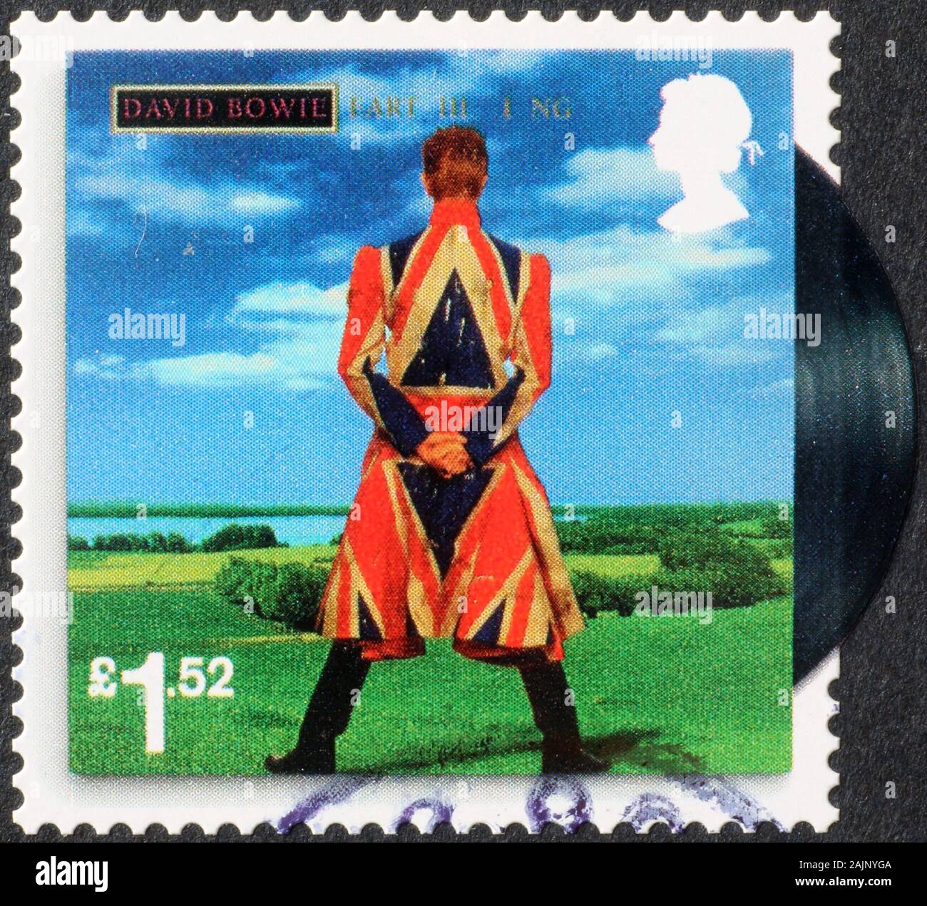 Einband von Earthling von David Bowie auf Briefmarke Stockfoto