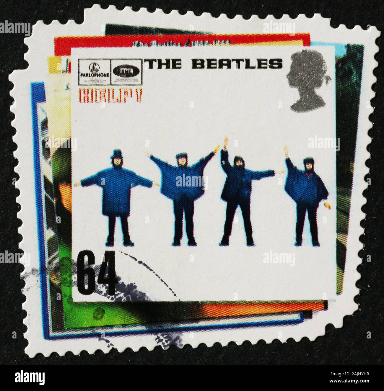 Cover der Plattenhilfe von beatles auf Stempel Stockfoto