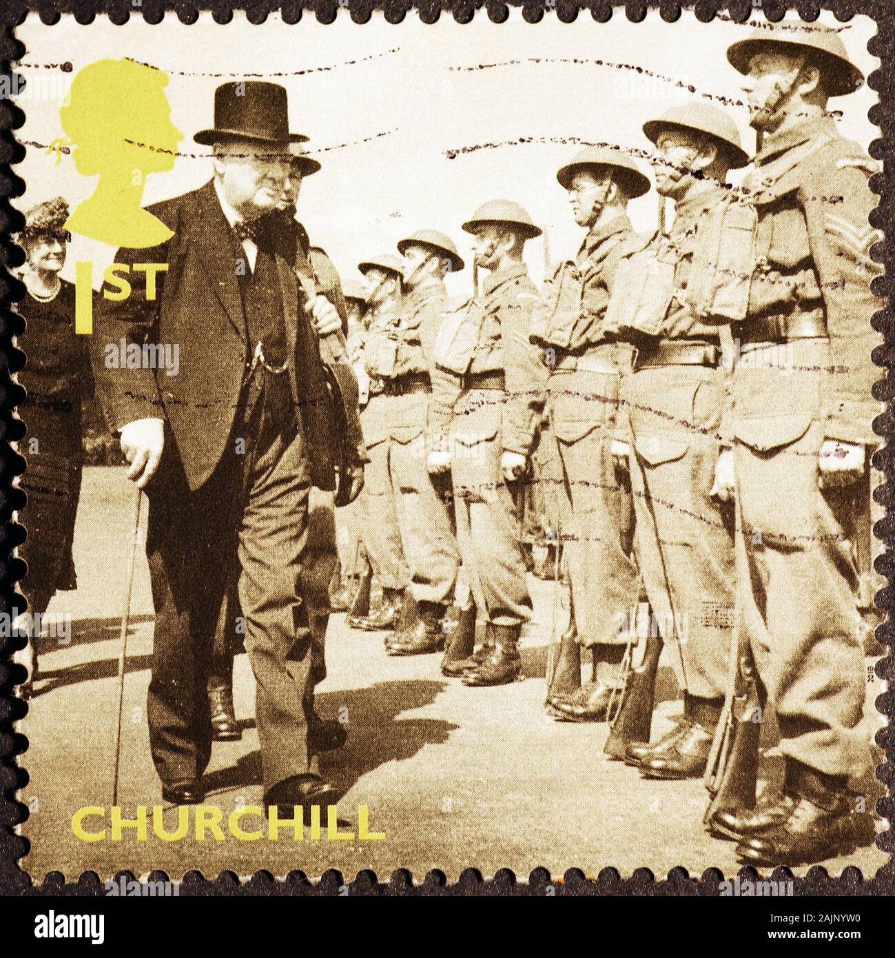 Premierminister Wiston Churchill auf britischer Briefmarke Stockfoto