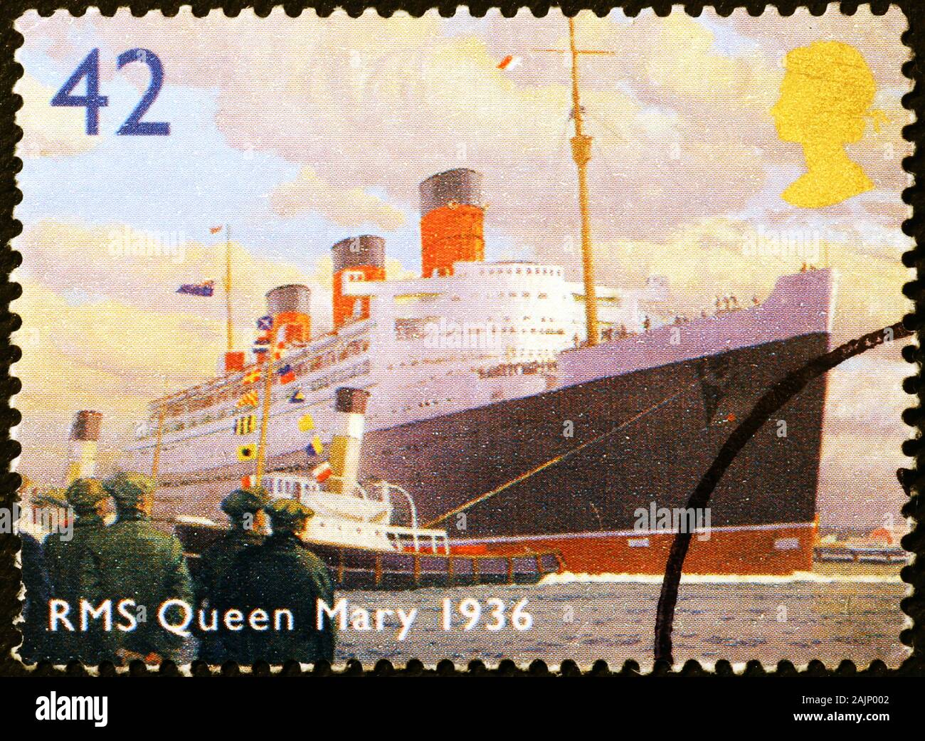 Transatlantische Königin Mary auf britischer Briefmarke Stockfoto