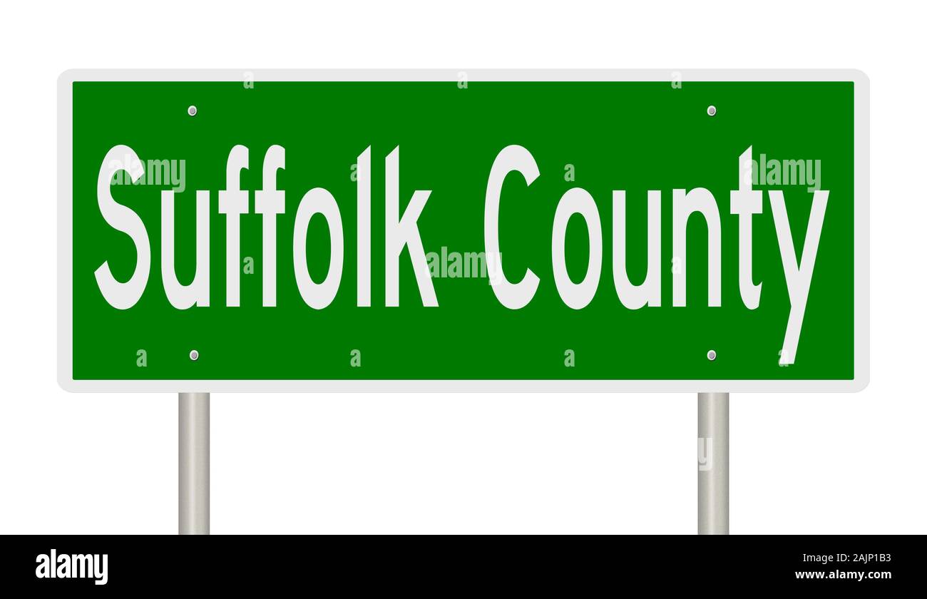Rendering von einem grünen 3d Autobahn Zeichen für Suffolk County Stockfoto