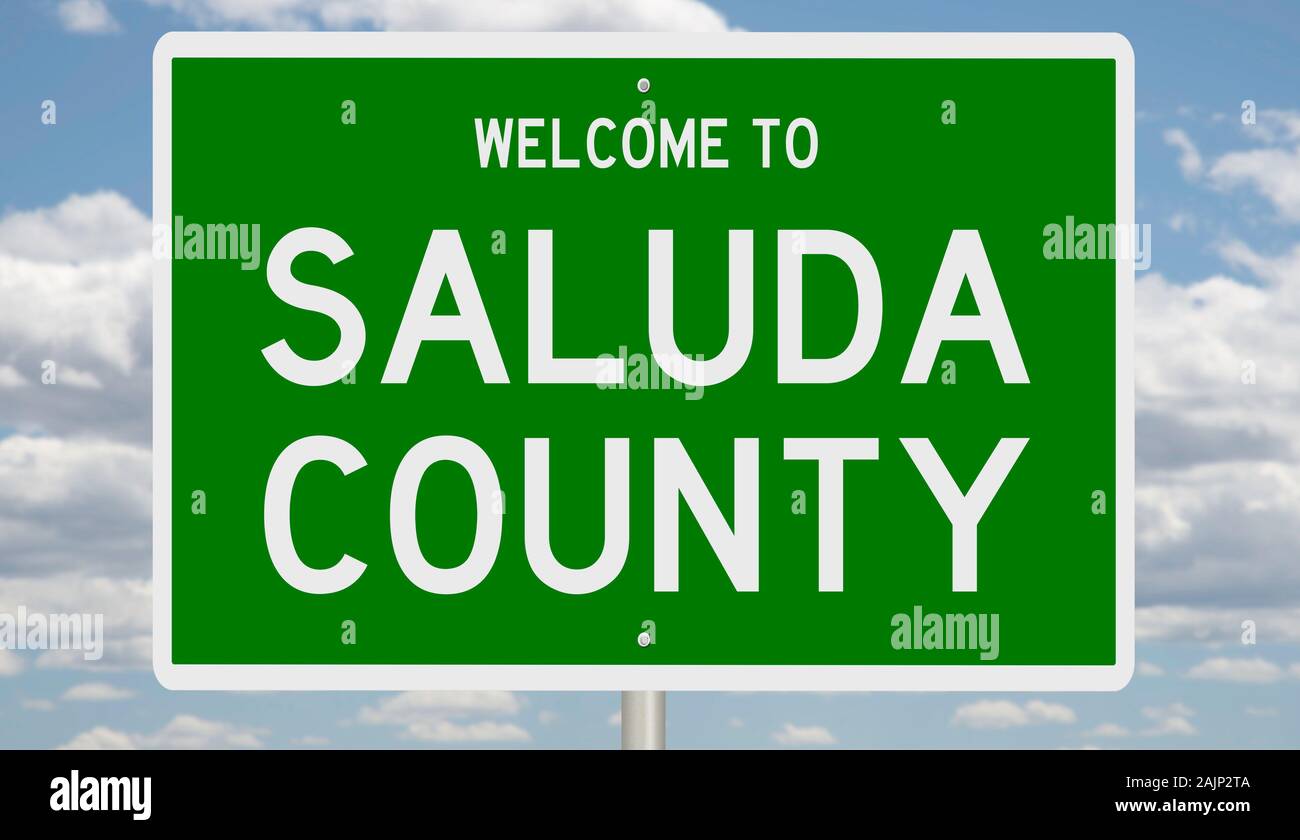 Rendering von einem grünen 3d Autobahn Zeichen für Saluda County Stockfoto