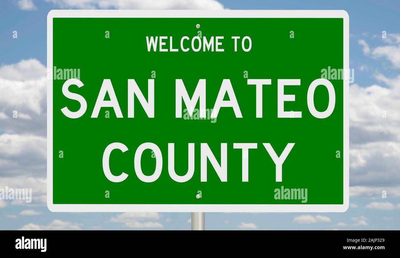 Rendering von einem grünen 3d Autobahn Zeichen für San Mateo County Stockfoto