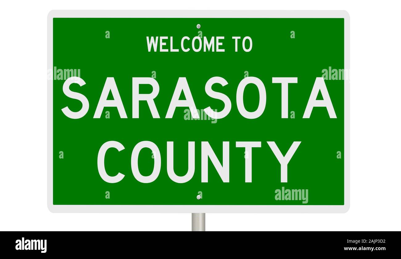 Rendering von einem grünen 3d Autobahn Zeichen für Sarasota County Stockfoto