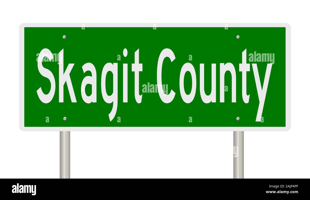 Rendering von einem grünen 3d Autobahn Zeichen für Skagit County Stockfoto