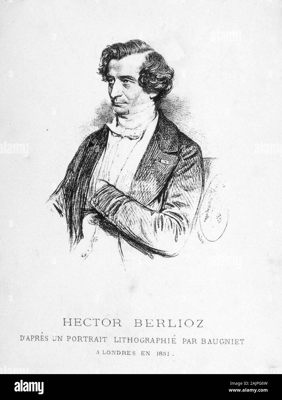 Portrait de Hector Berlioz (1803 - 1869) - d'après un portrait Baugniet eine Lithographie par Londres en 1851. Stockfoto